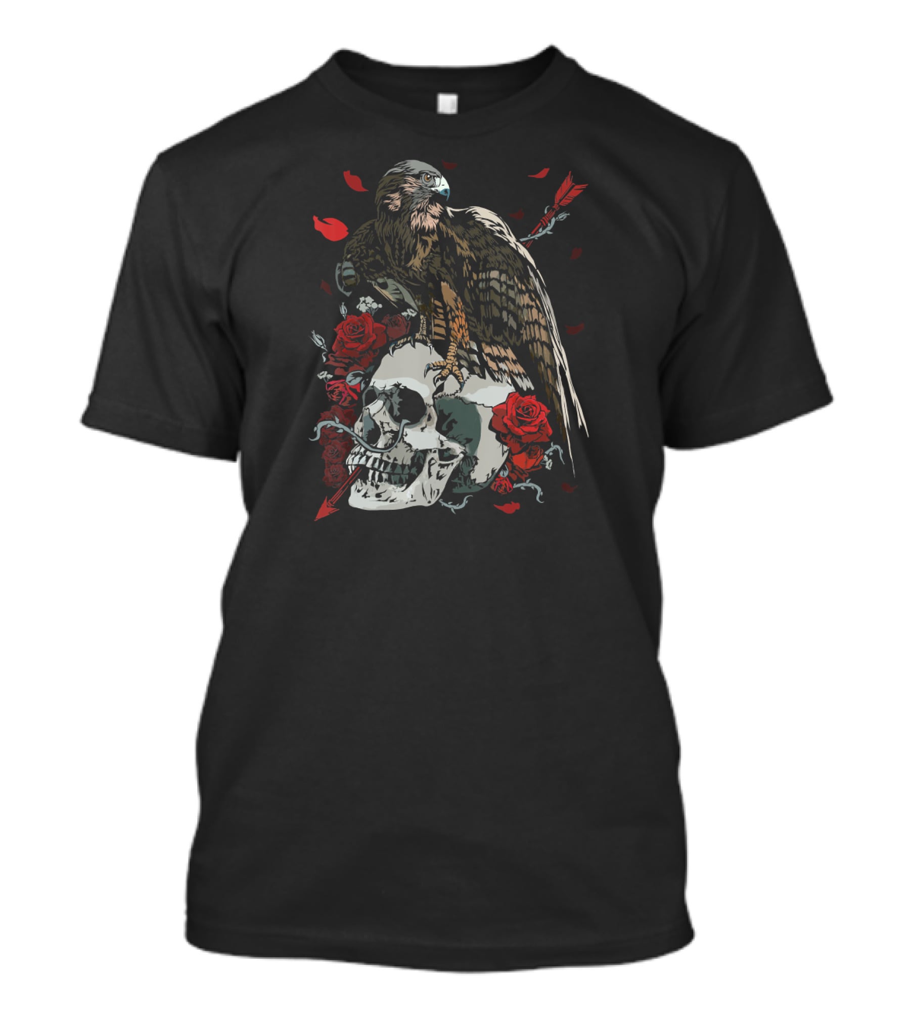 Hawk Skull Roses Day Of The Dead T-Shirt