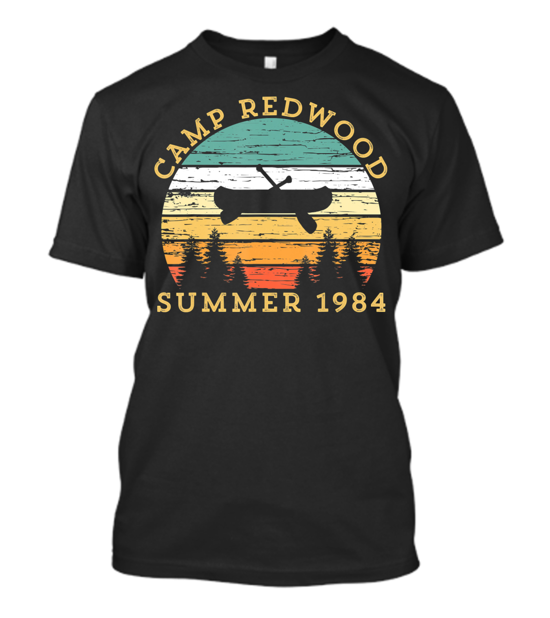 Camp Redwood Summer 1984 Retro Vintage Canoe And Trees T-Shirt