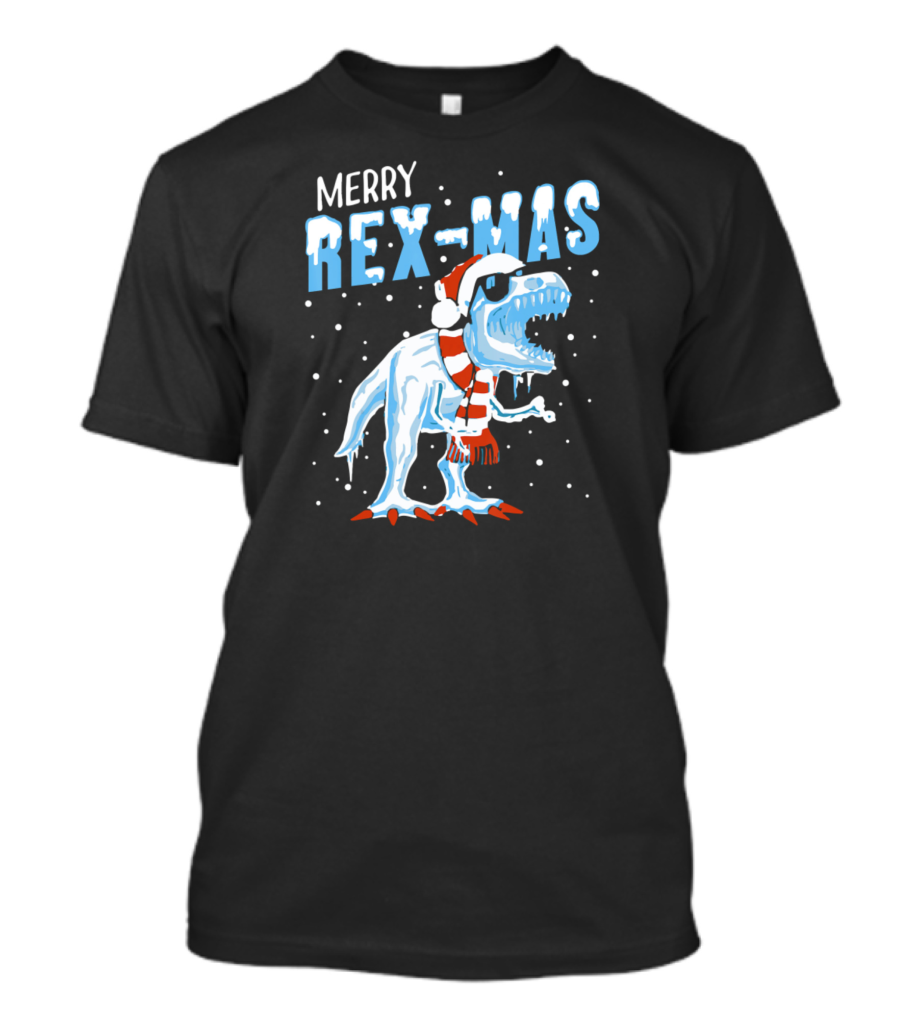 Merry Rexmas Christmas Dinosaur Wearing Santa Hat And Scarf T-Shirt