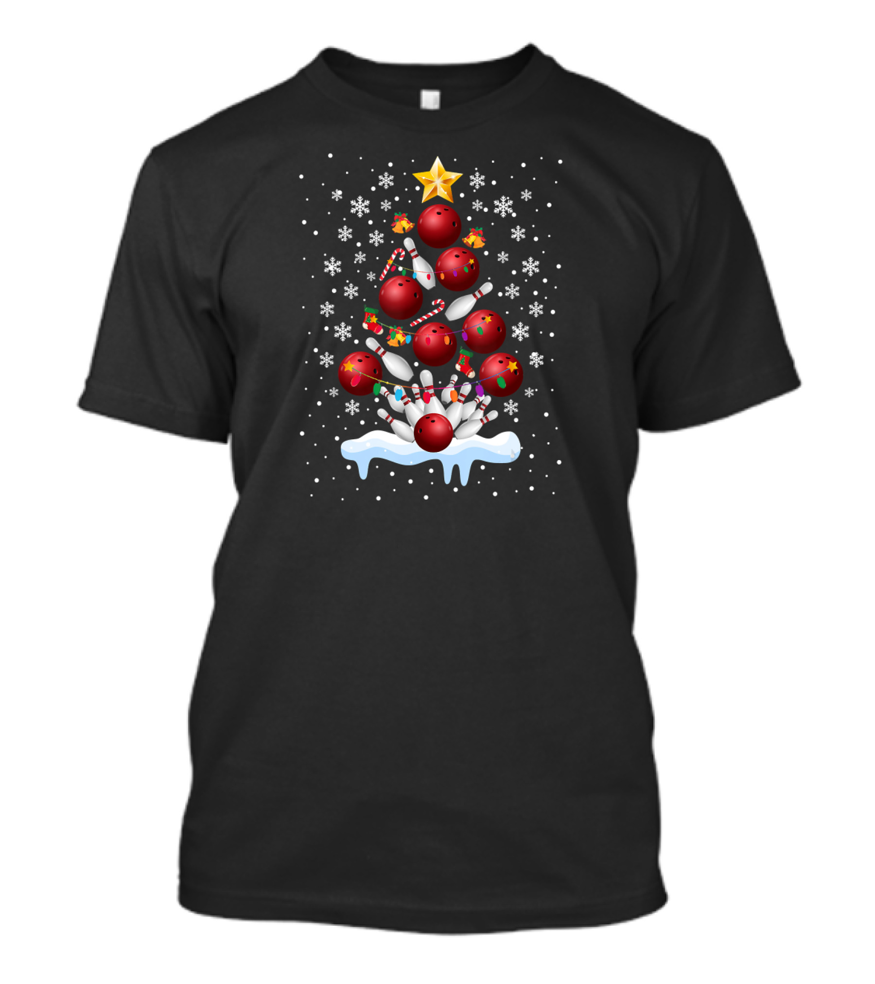 Funny Bowling Christmas Tree Pins Snowflakes Lights T-Shirt