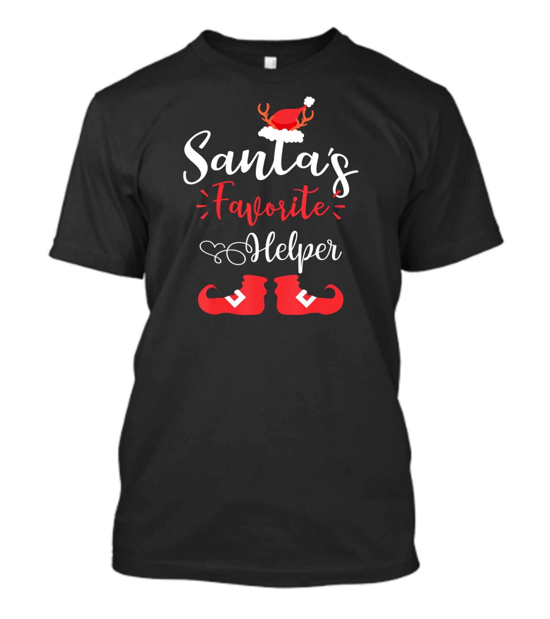 Santa's Favorite Helper Reindeer Antlers And Red Elf Shoes T-Shirt