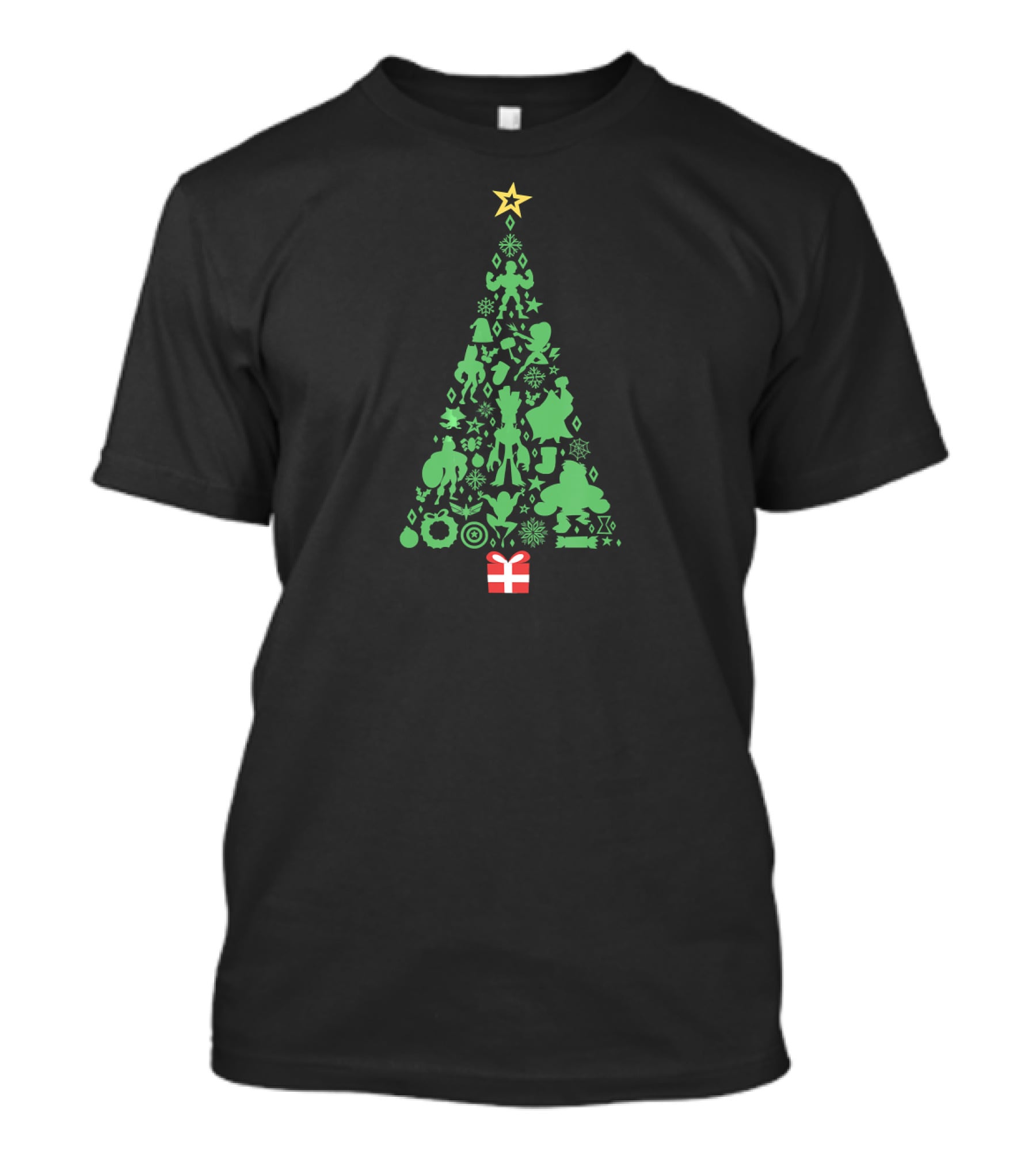 Marvel Christmas Tree With Iconic Super Hero Shapes And Holiday Star T-Shirt
