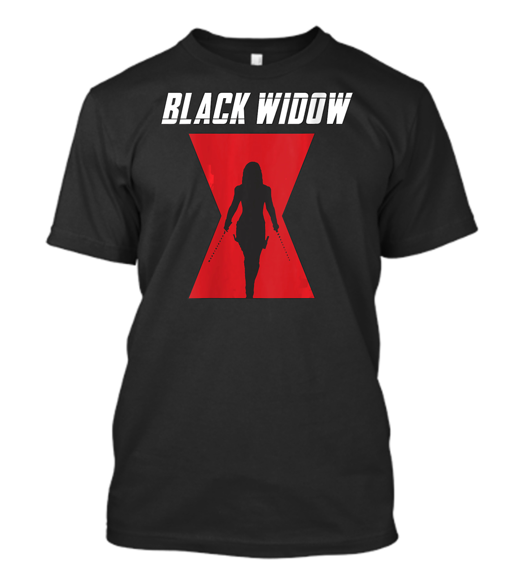 Black Widow Silhouette Red Hourglass Emblem T-Shirt