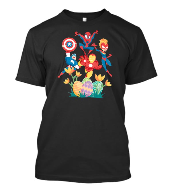 Marvel Avengers Easter Egg Hunt With Captain America Spiderman Iron Man And Captain Marvel T-Shirt