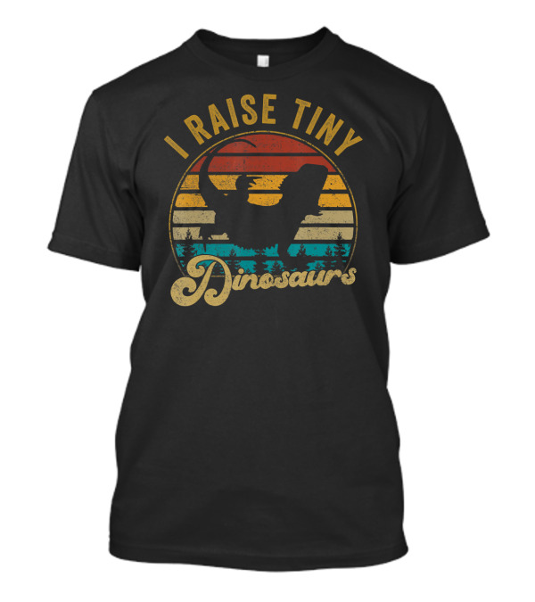 I Raise Tiny Dinosaurs Funny Bearded Dragon Vintage Silhouette Retro Sunset T-Shirt