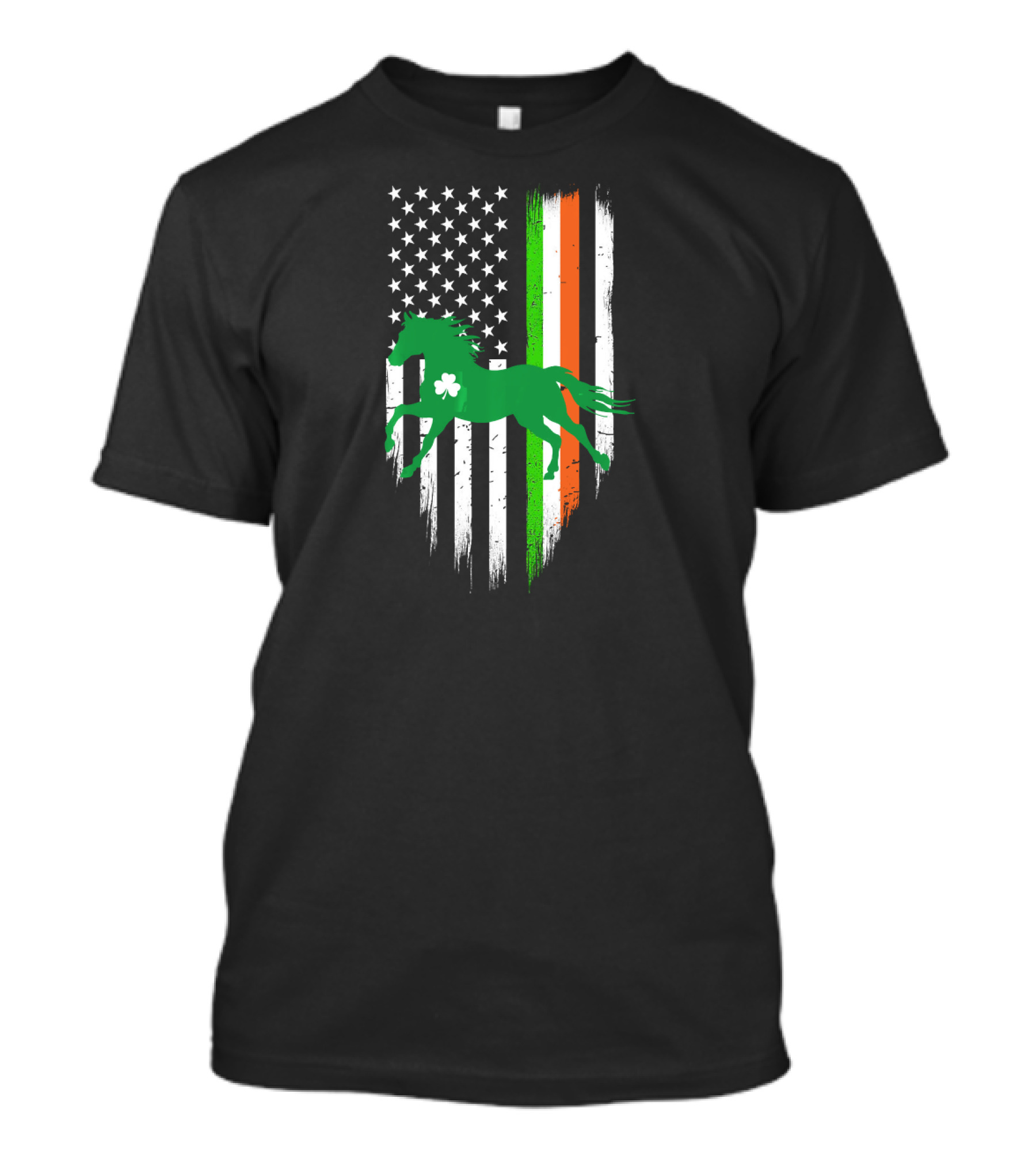 Green Horse Shamrock With Irish And US Flag St Patrick's Day T-Shirt