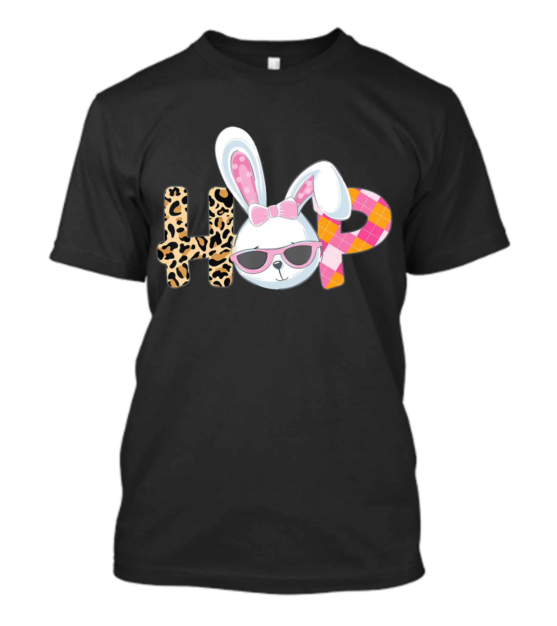 Plaid Easter Bunny HOP Leopard T-Shirt