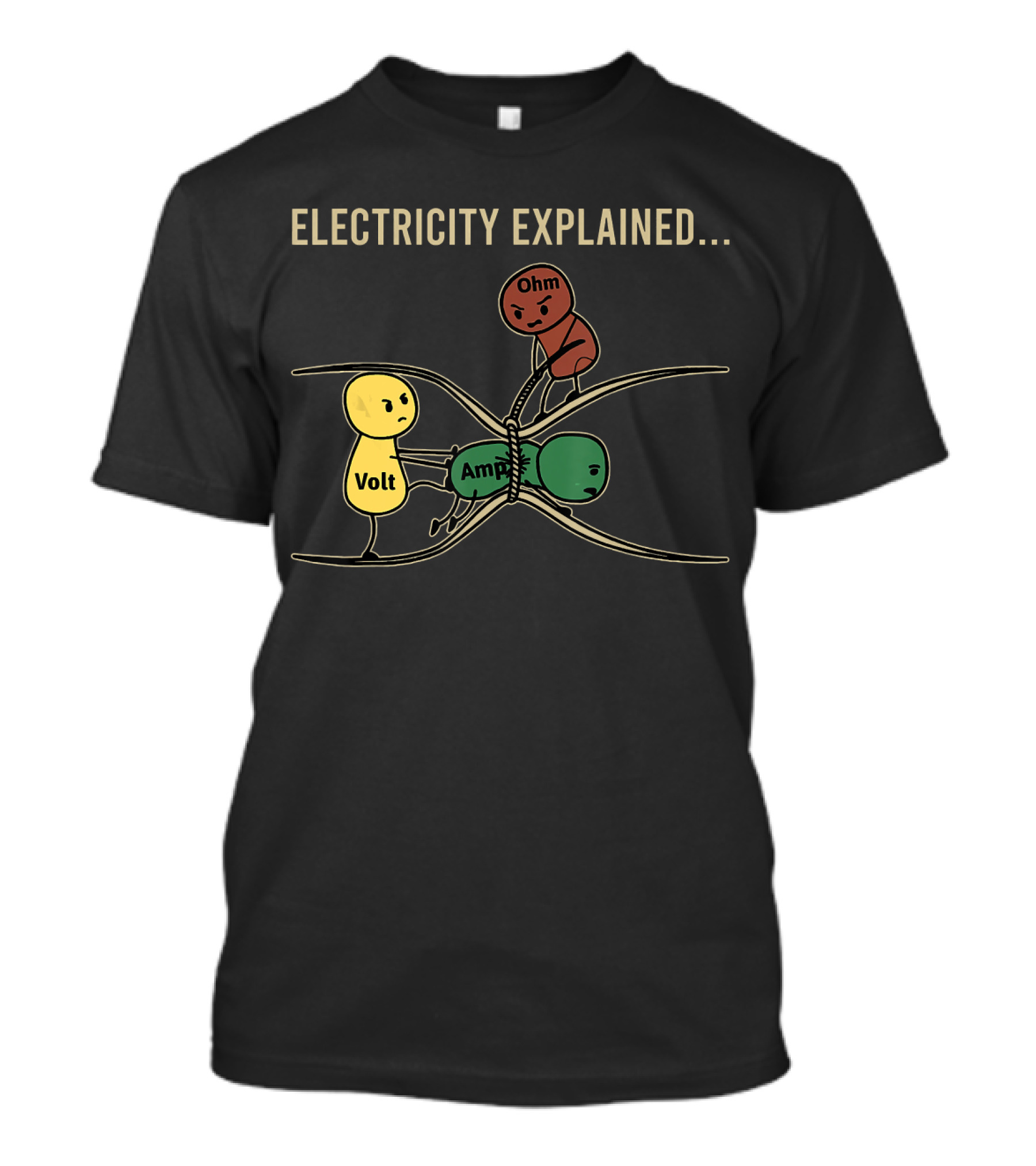 Electricity Explained Volt Amp Ohm Characters Interaction T-Shirt