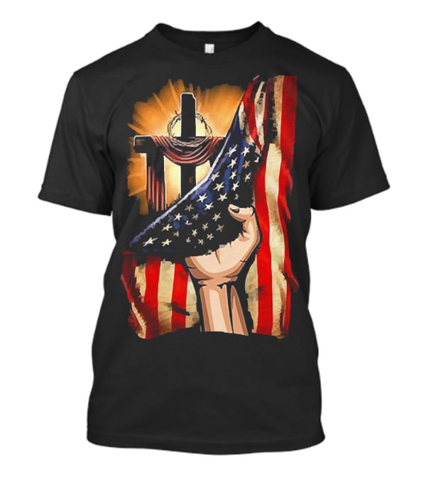 Jesus God American Flag Cross And Hand Inside Me T-Shirt