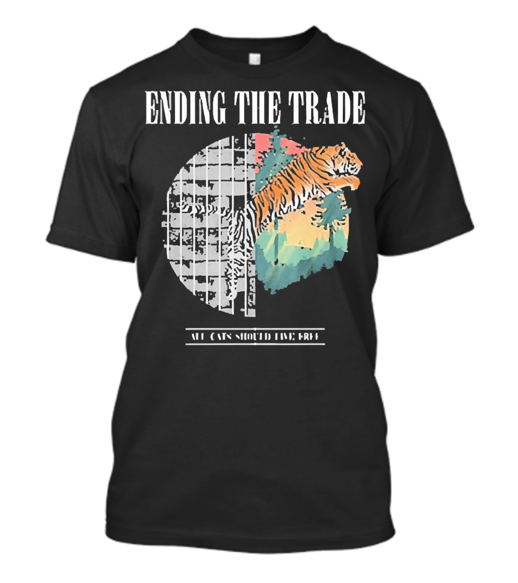 Ending The Trade All Cats Should Live Free Tiger Leaping From Bars T-Shirt