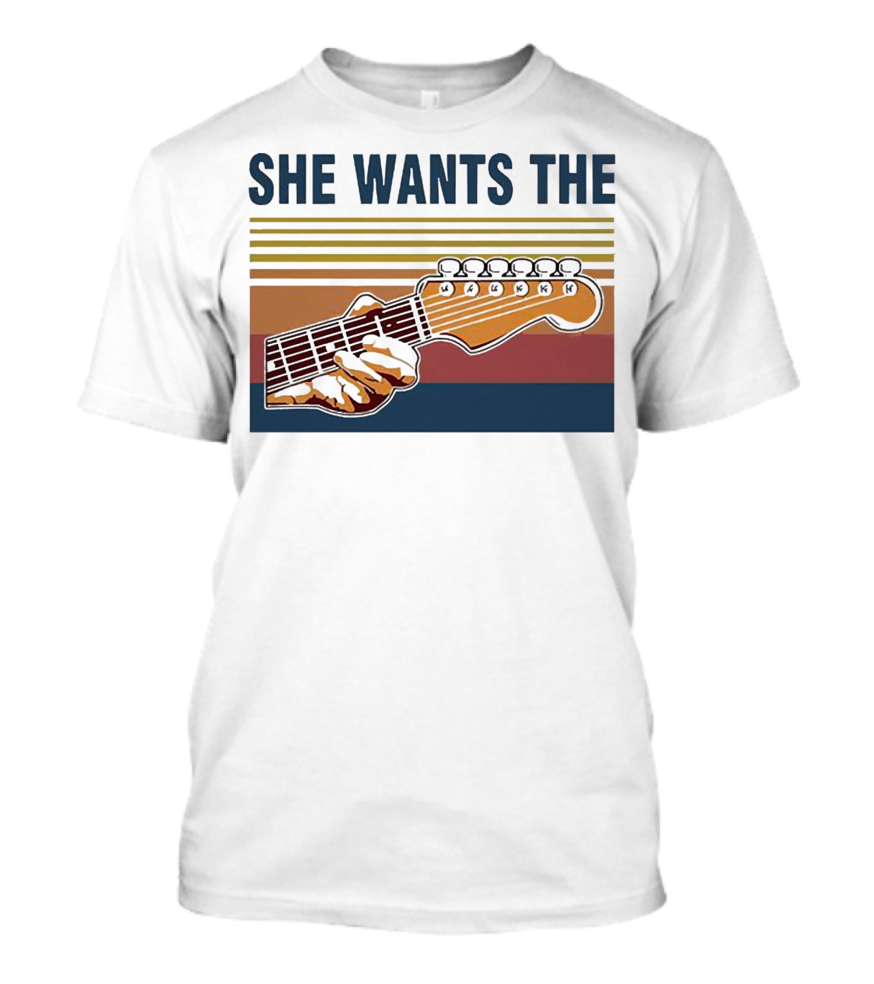 SHE WANTS THE GUITAR Retro Stripes Hand Playing Strings T-Shirt