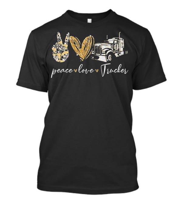 Peace Love Trucker Hand Gesture Heart Truck T-Shirt