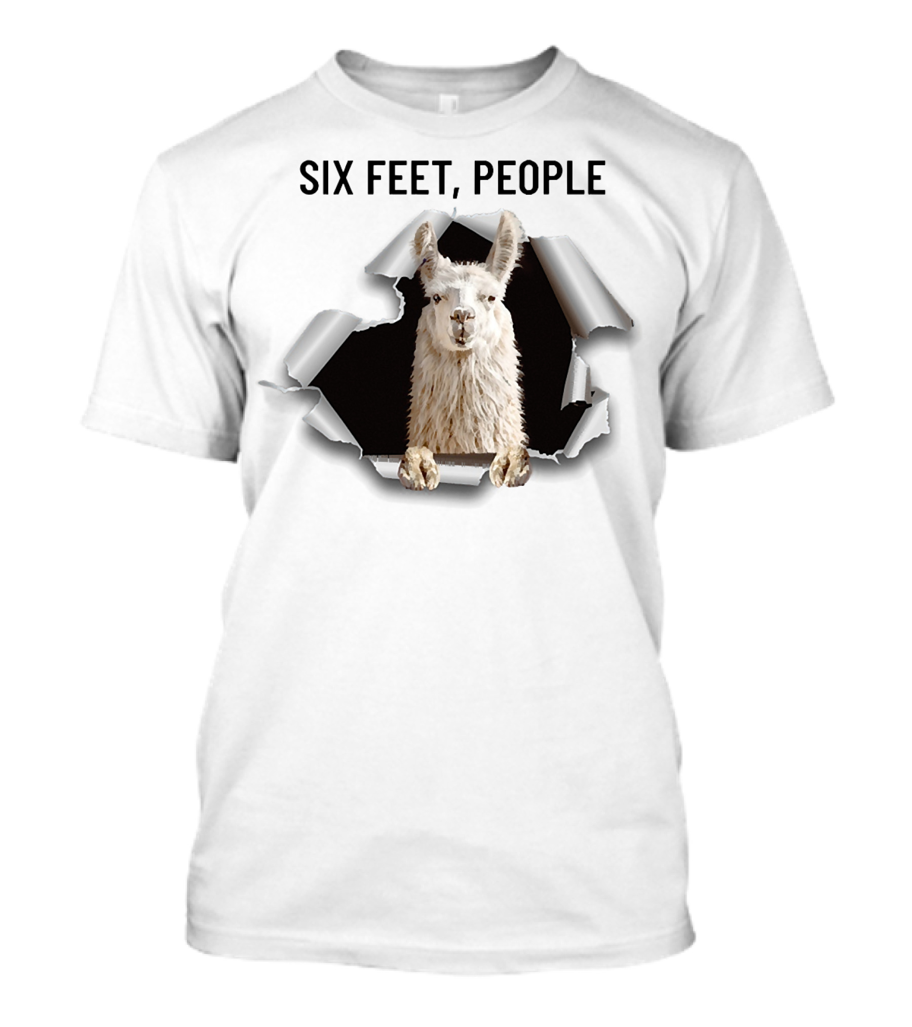 Six Feet People Llama Breaks Through Ripped Paper T-Shirt
