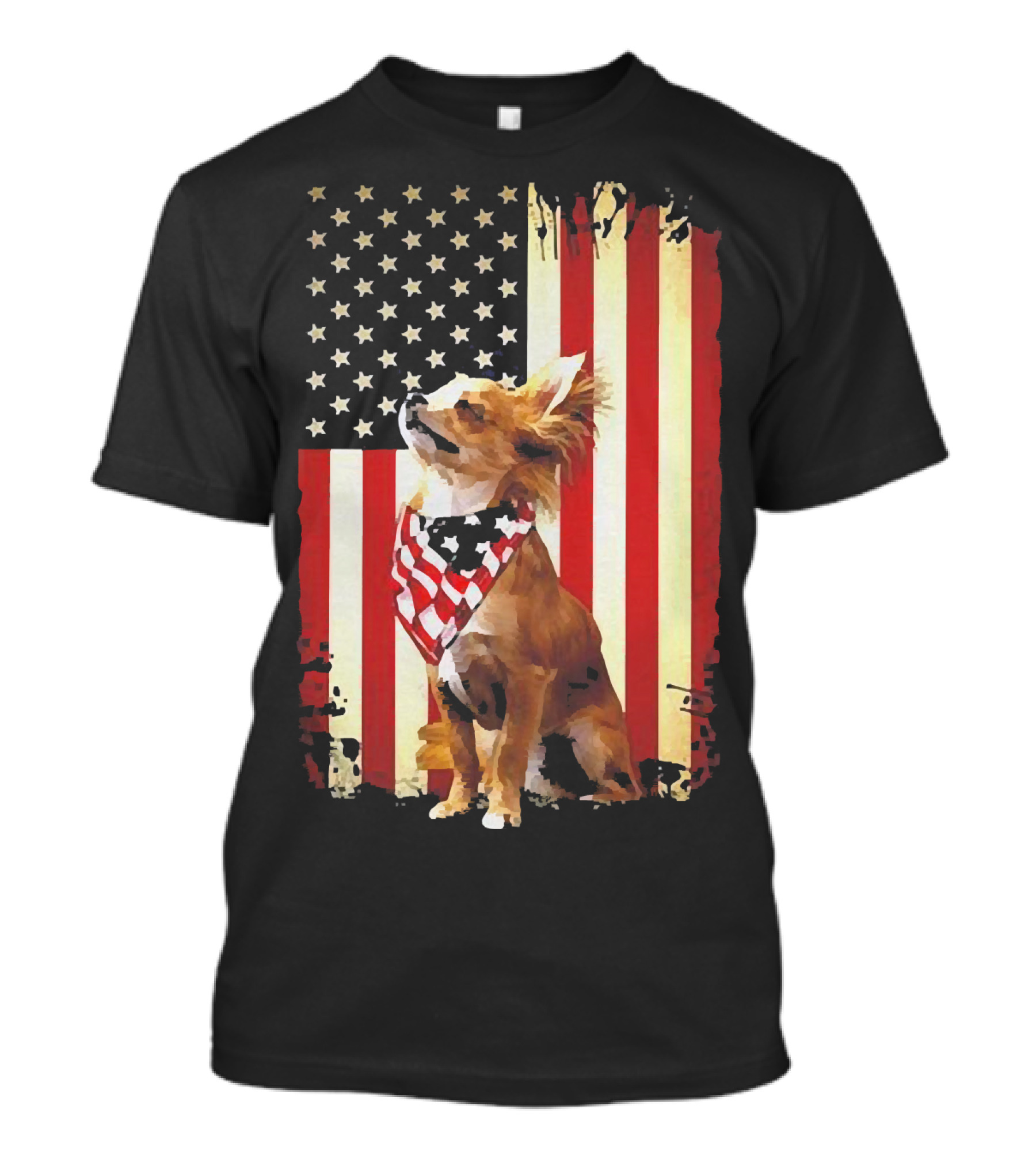 Patriotic Chihuahua With American Flag Background T-Shirt