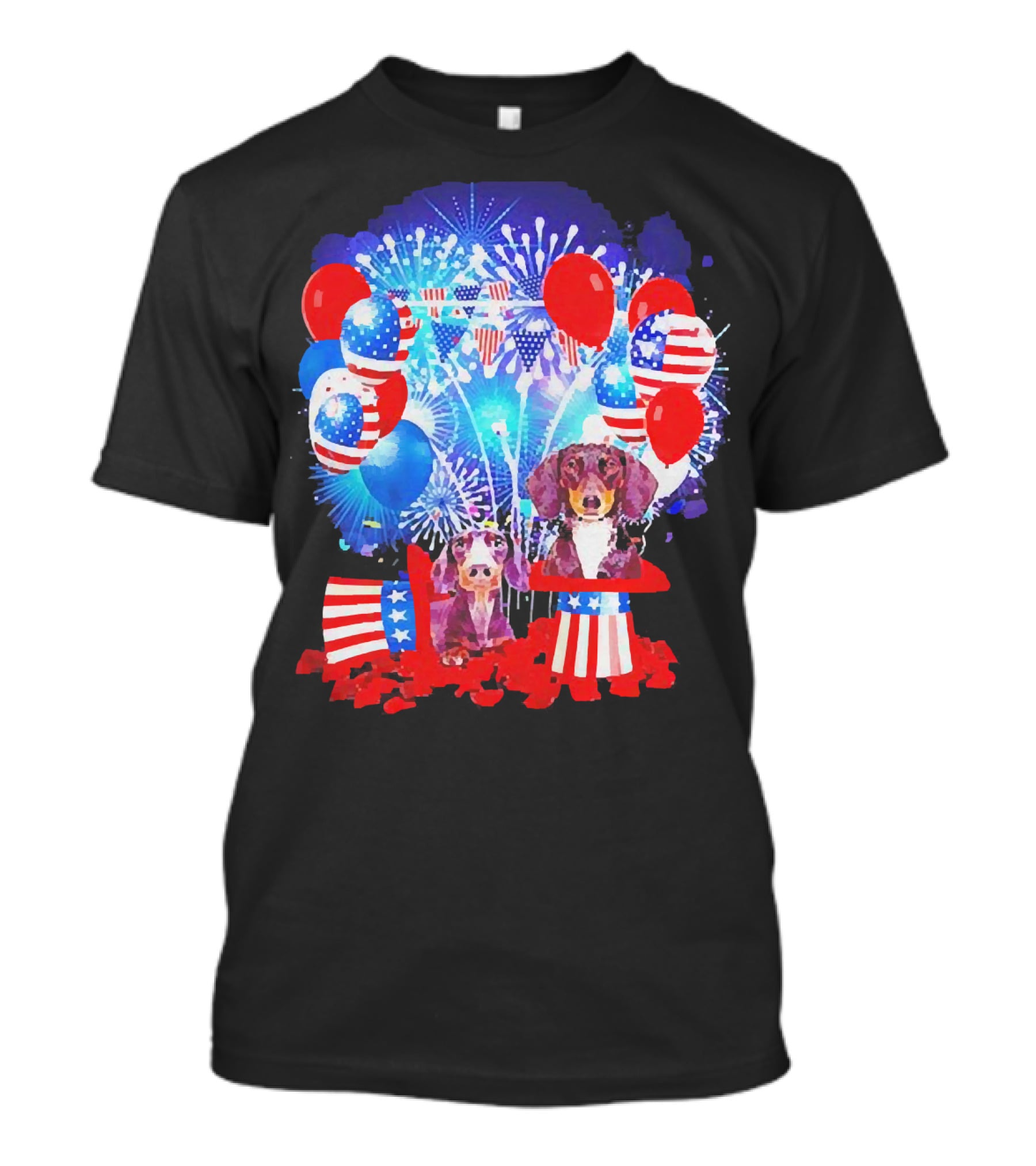 Dachshund American Flag Fireworks Balloons Independence Day T-Shirt