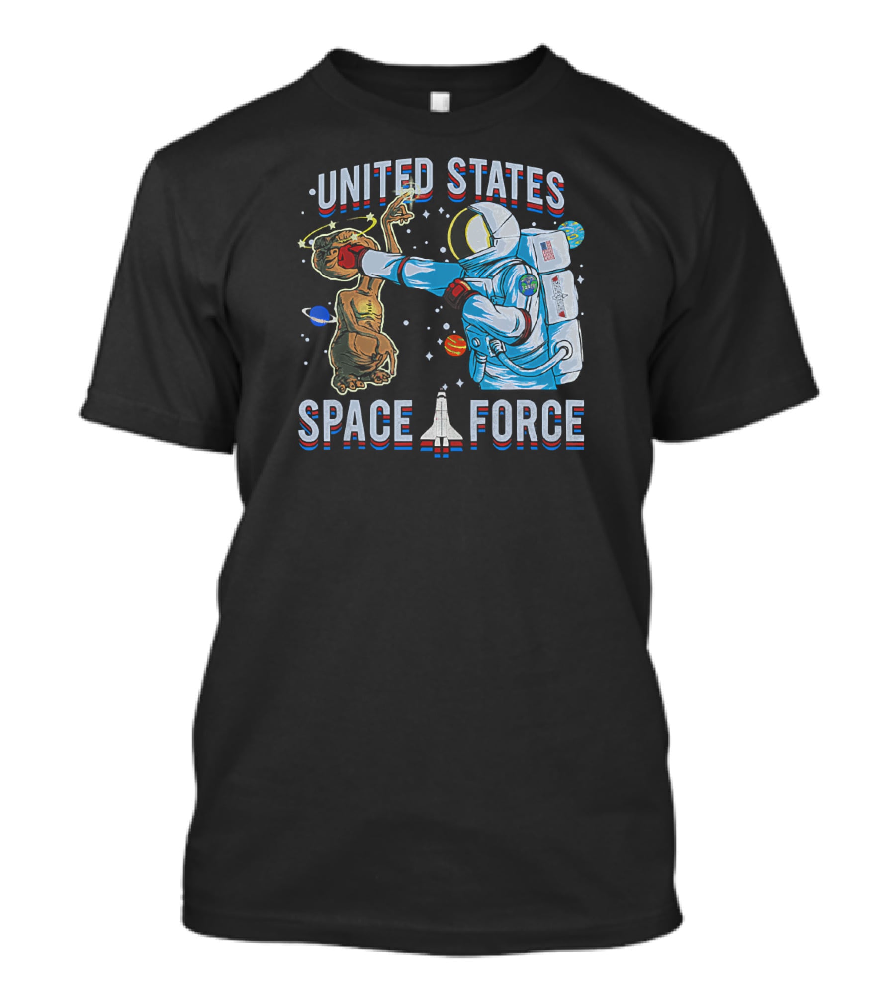 United States Space Force Astronaut Punching Alien In Humorous Space Scene T-Shirt