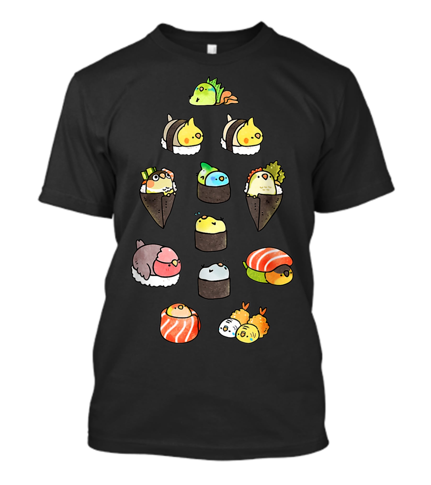 Bird Sushi Roll Parody Cute Cartoon Birds Nigiri Maki Temaki T-Shirt