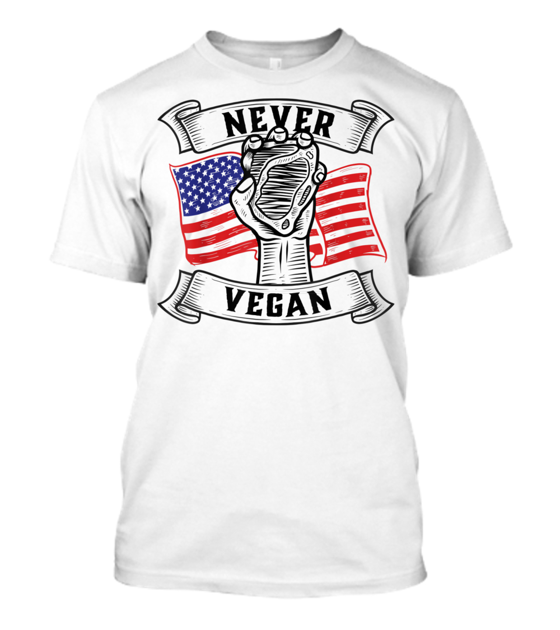 Never Vegan Carnivore Diet Power With American Flag Fist T-Shirt