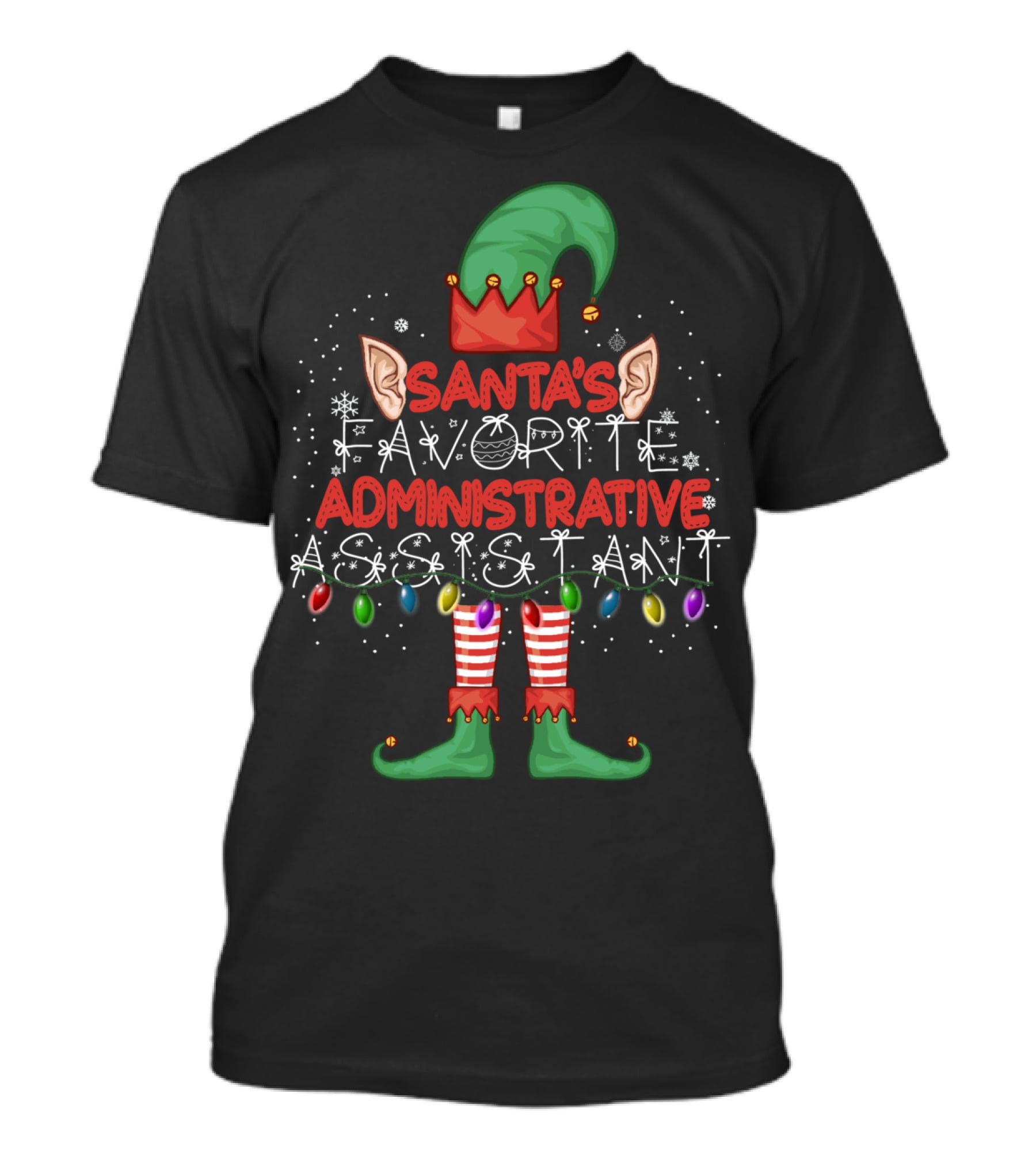 Santa's Favorite Administrative Assistant Elf Christmas Lights T-Shirt