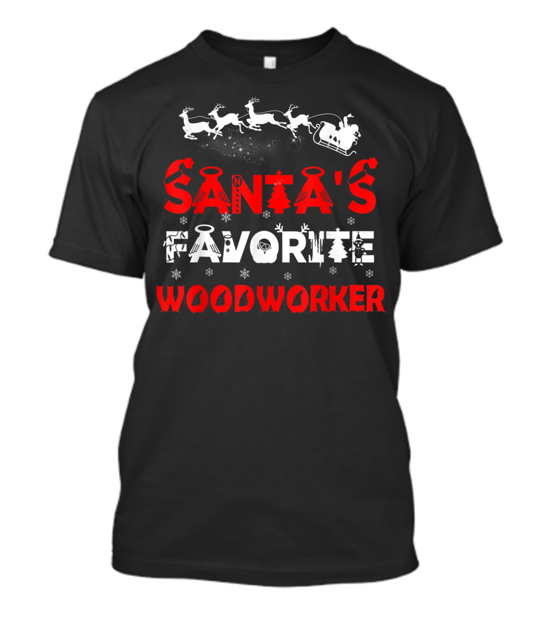 Santa's Favorite Woodworker Funny Job Christmas Reindeer Sleigh T-Shirt