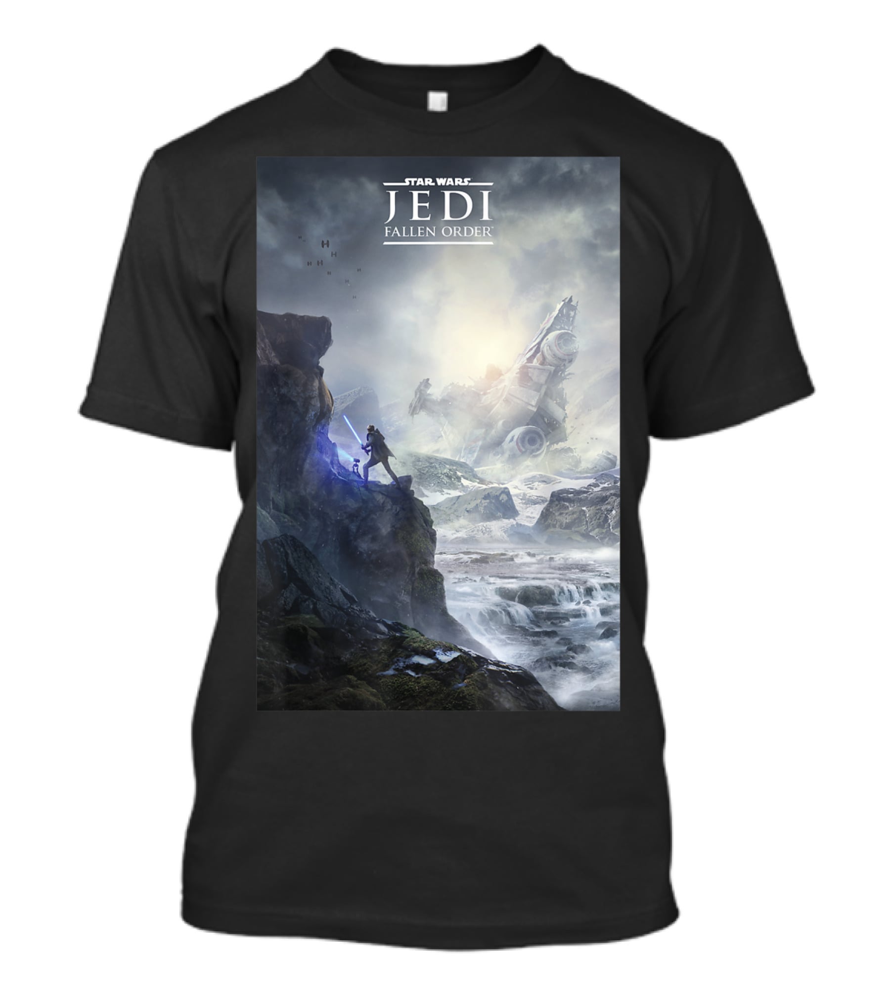 Star Wars Jedi Fallen Order Scenic Battle With Stormtrooper And Ruins T-Shirt