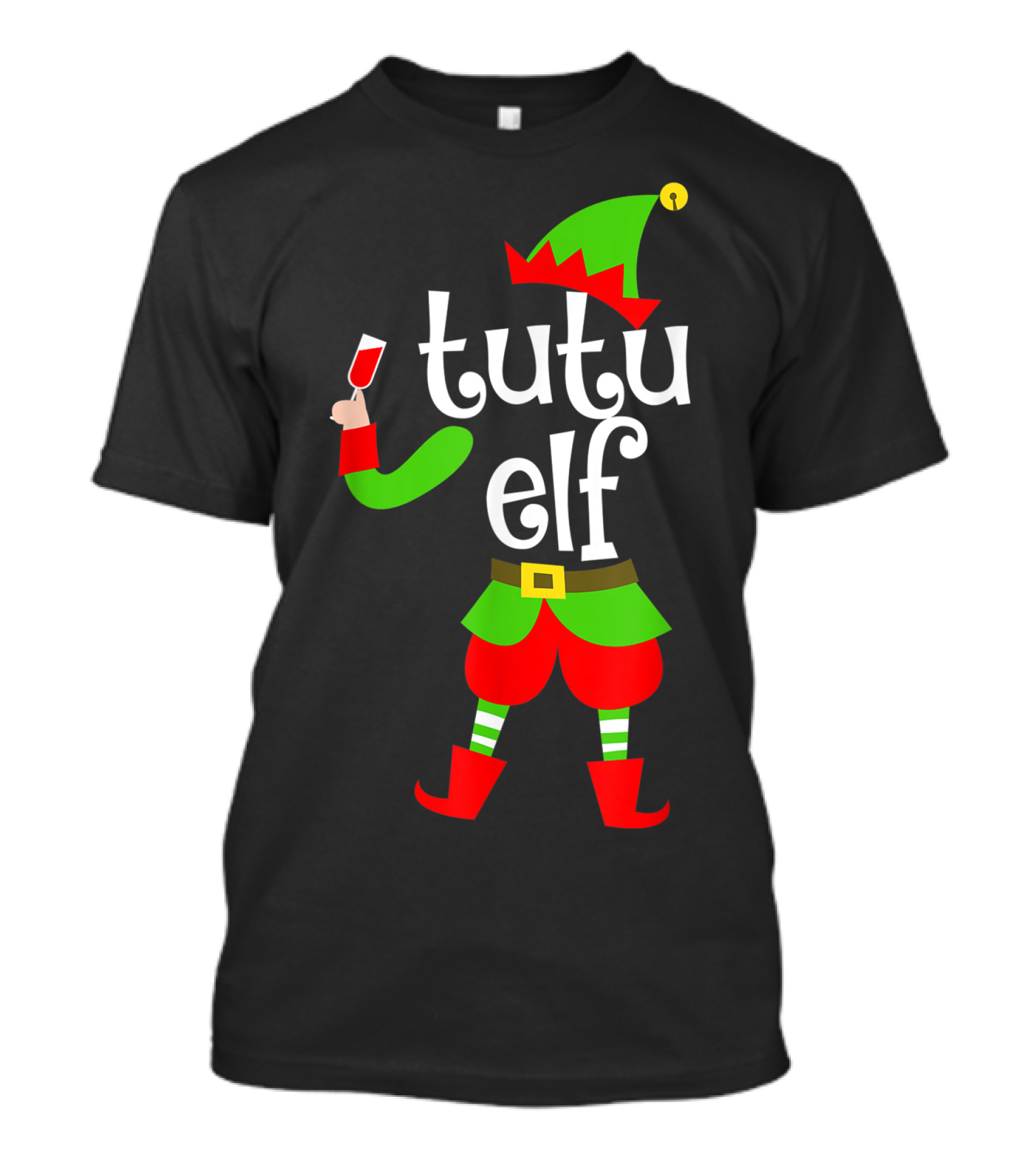 Tutu Elf Holding Wine Glass Christmas Costume T-Shirt