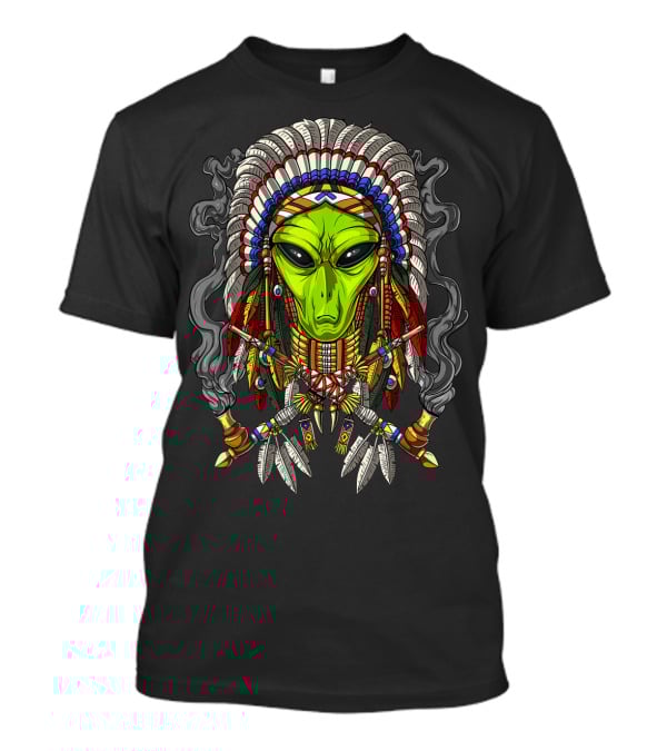 Alien Native American Chief Headdress Smoking Peace Pipes T-Shirt