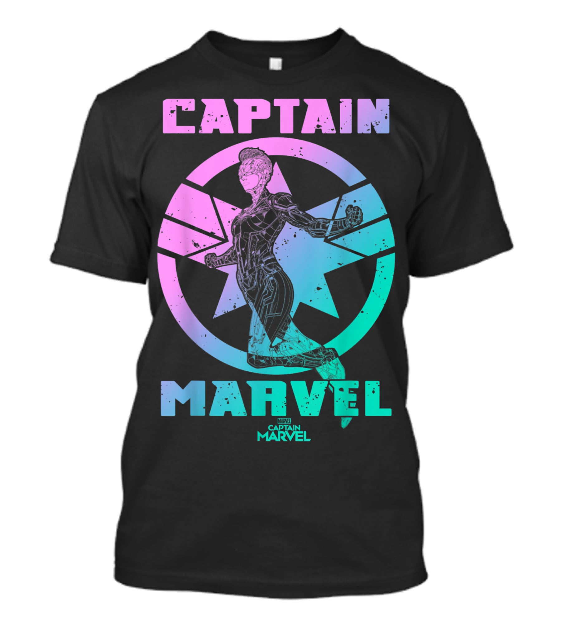 Captain Marvel Star Emblem Spectrum Heroine Pose T-Shirt