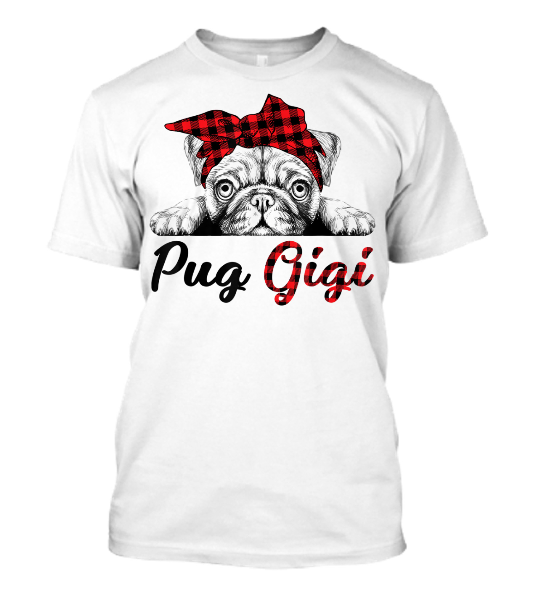 Pug Gigi Red Plaid Headband T-Shirt