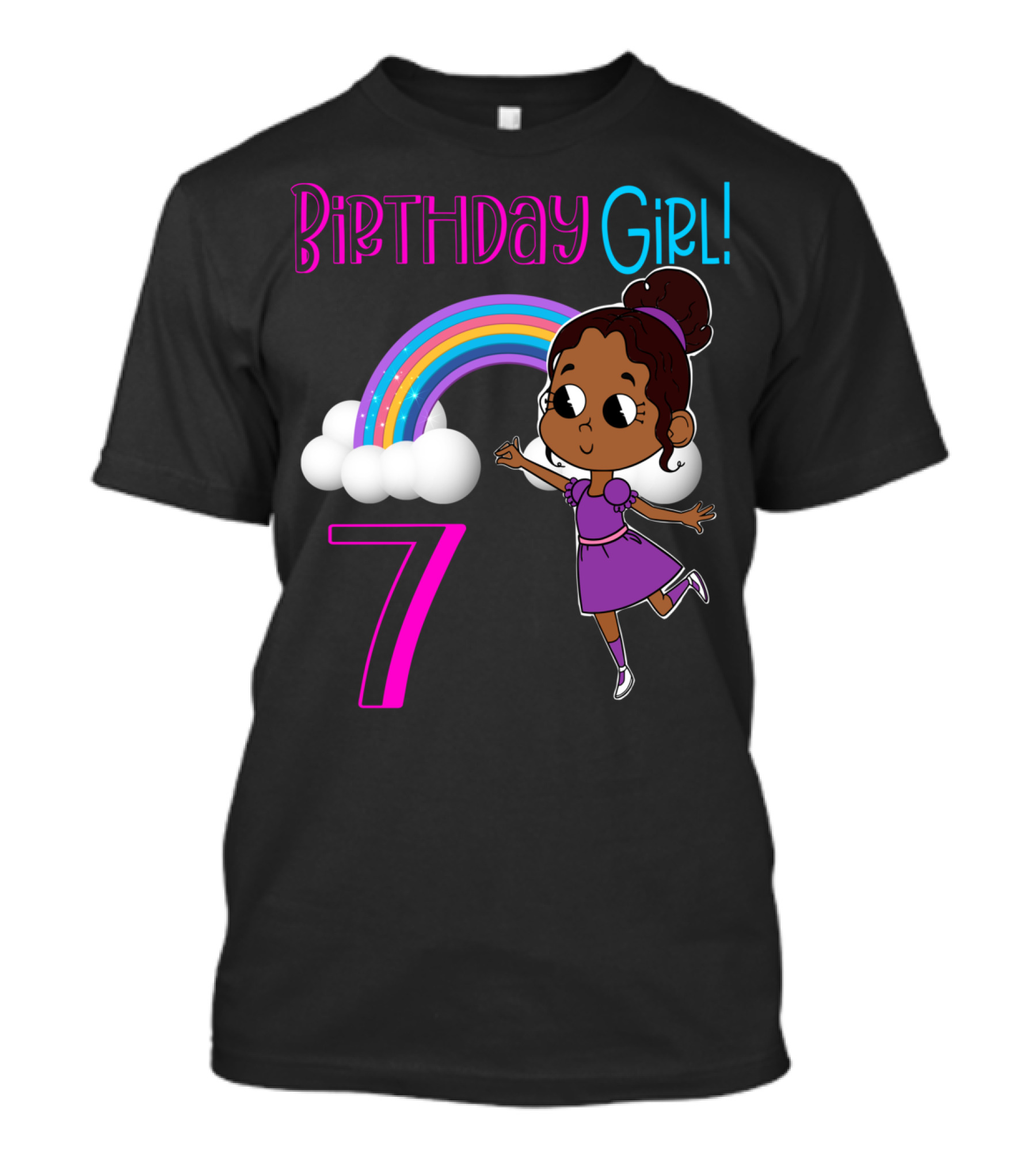 Birthday Girl 7 African American With Rainbow And Dancing Child T-Shirt