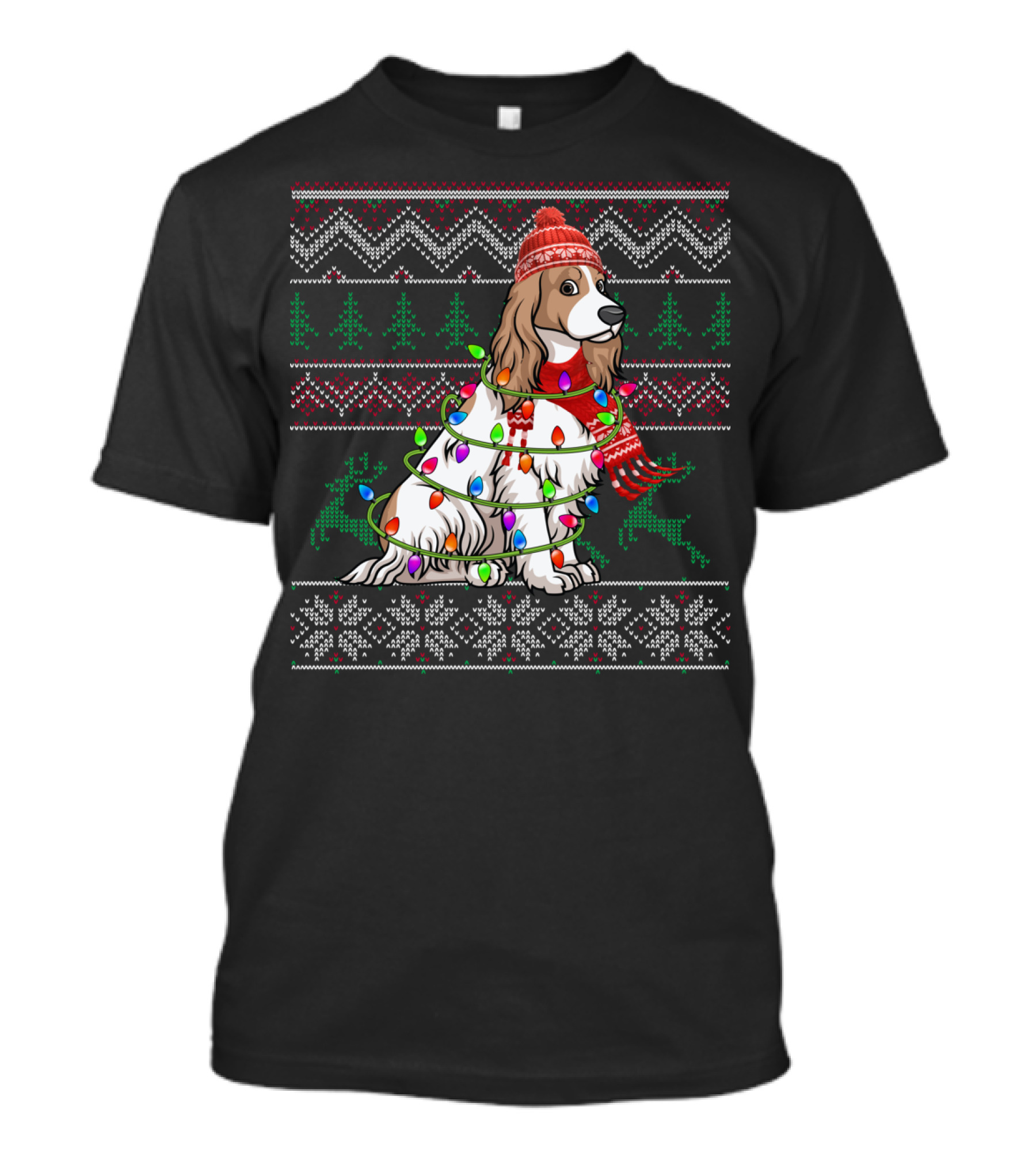 Cocker Spaniel Holiday Sweater With Christmas Lights And Reindeer T-Shirt