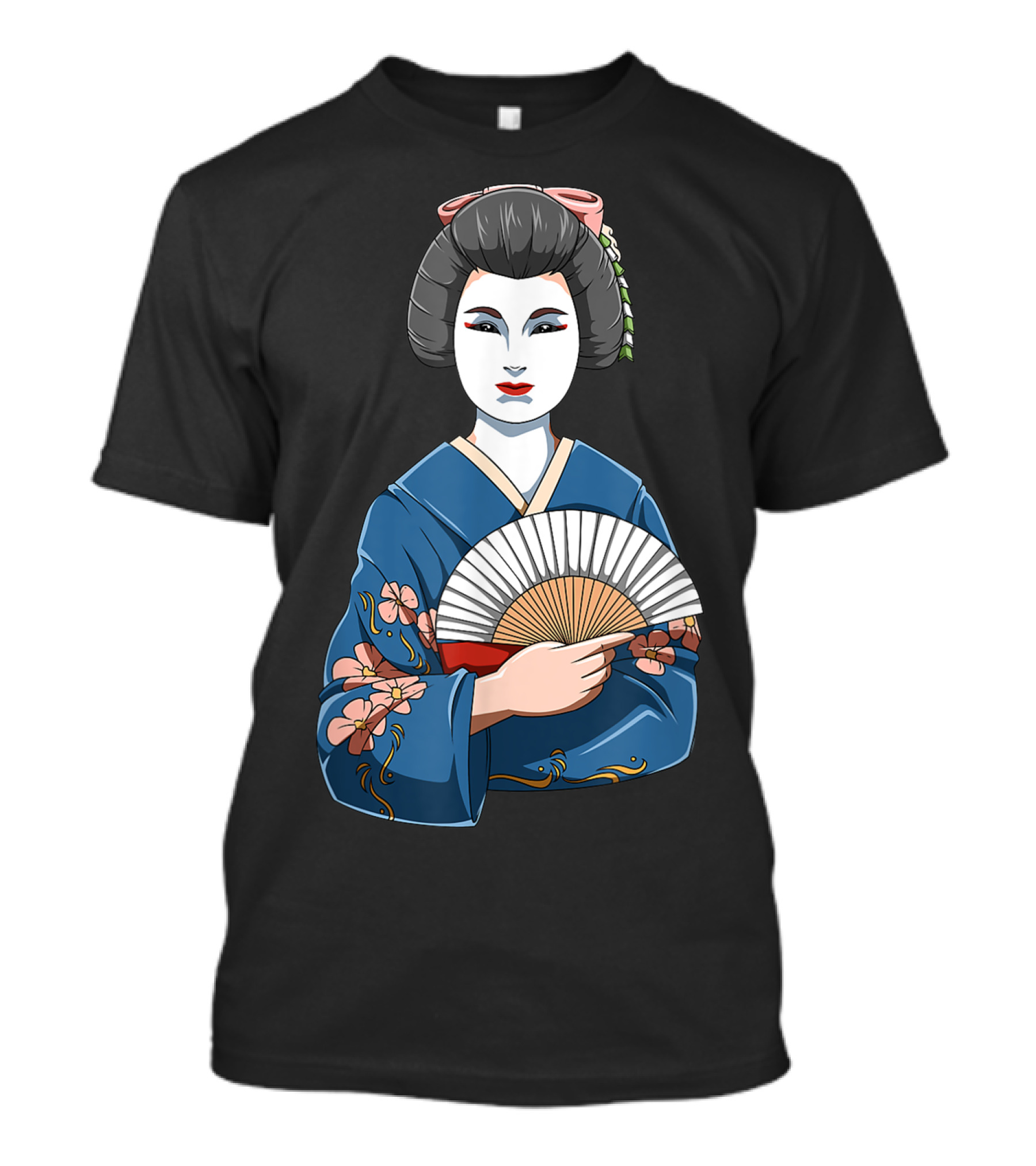 Geisha Girl Traditional Japanese Kimono Fan Blossoms T-Shirt