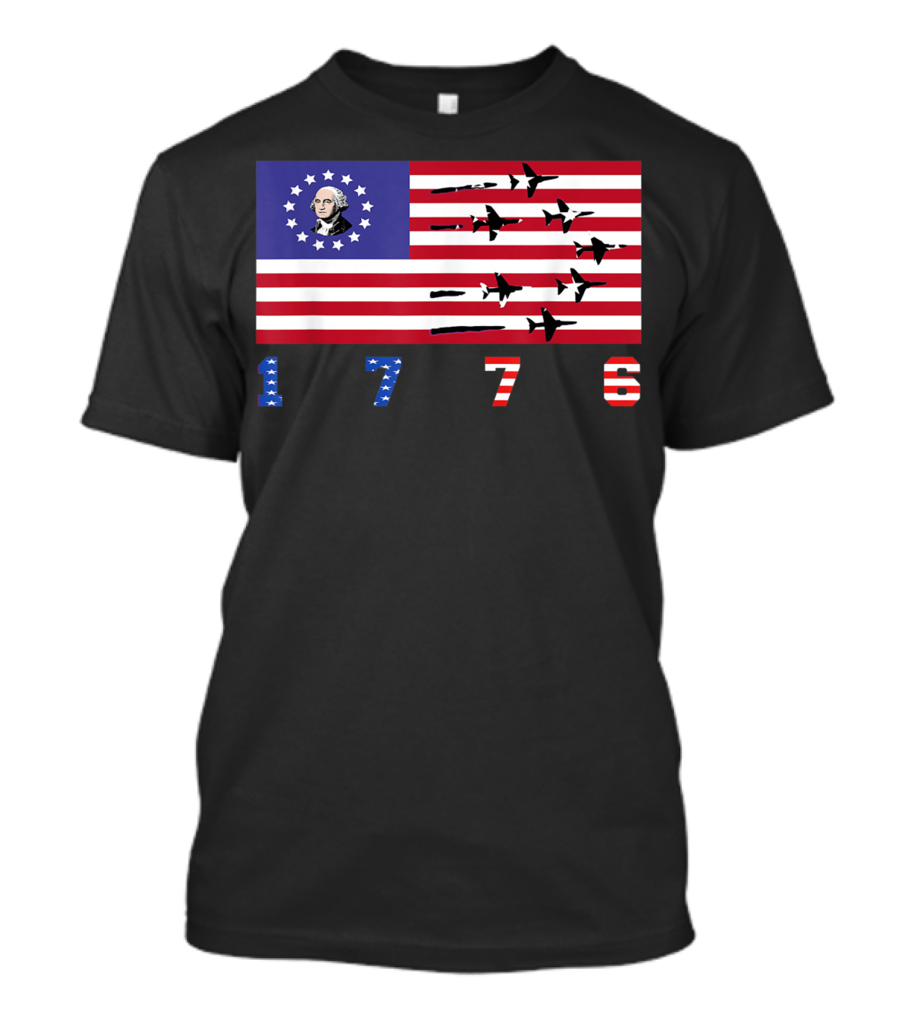 George Washington Betsy Ross Flag 1776 American Jets Flyover T-Shirt