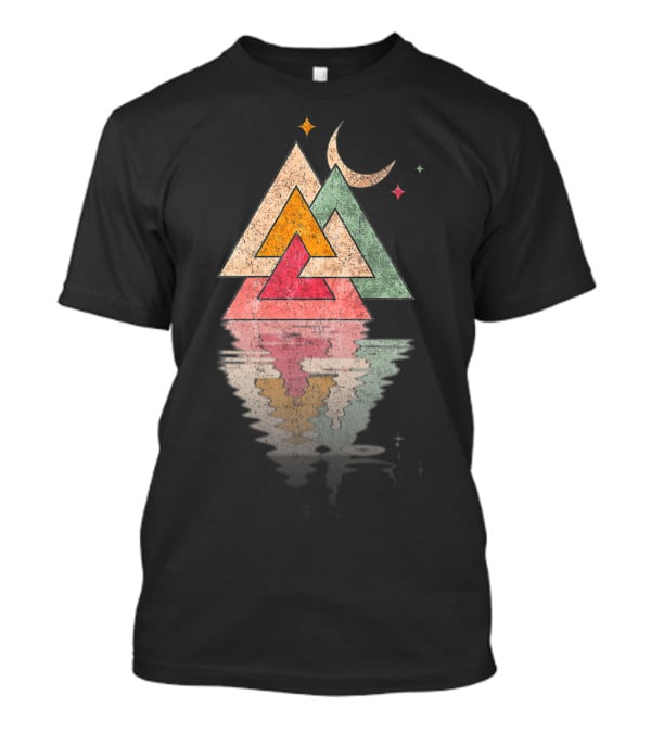 Minimal Mountains Valknut Geometry Moon Reflection T-Shirt