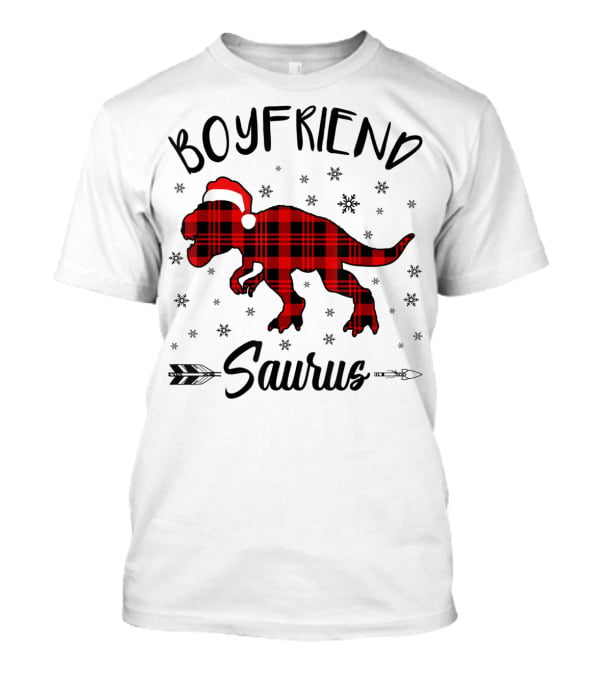 Boyfriend Saurus Red Plaid Dinosaur Christmas Hat T-Shirt