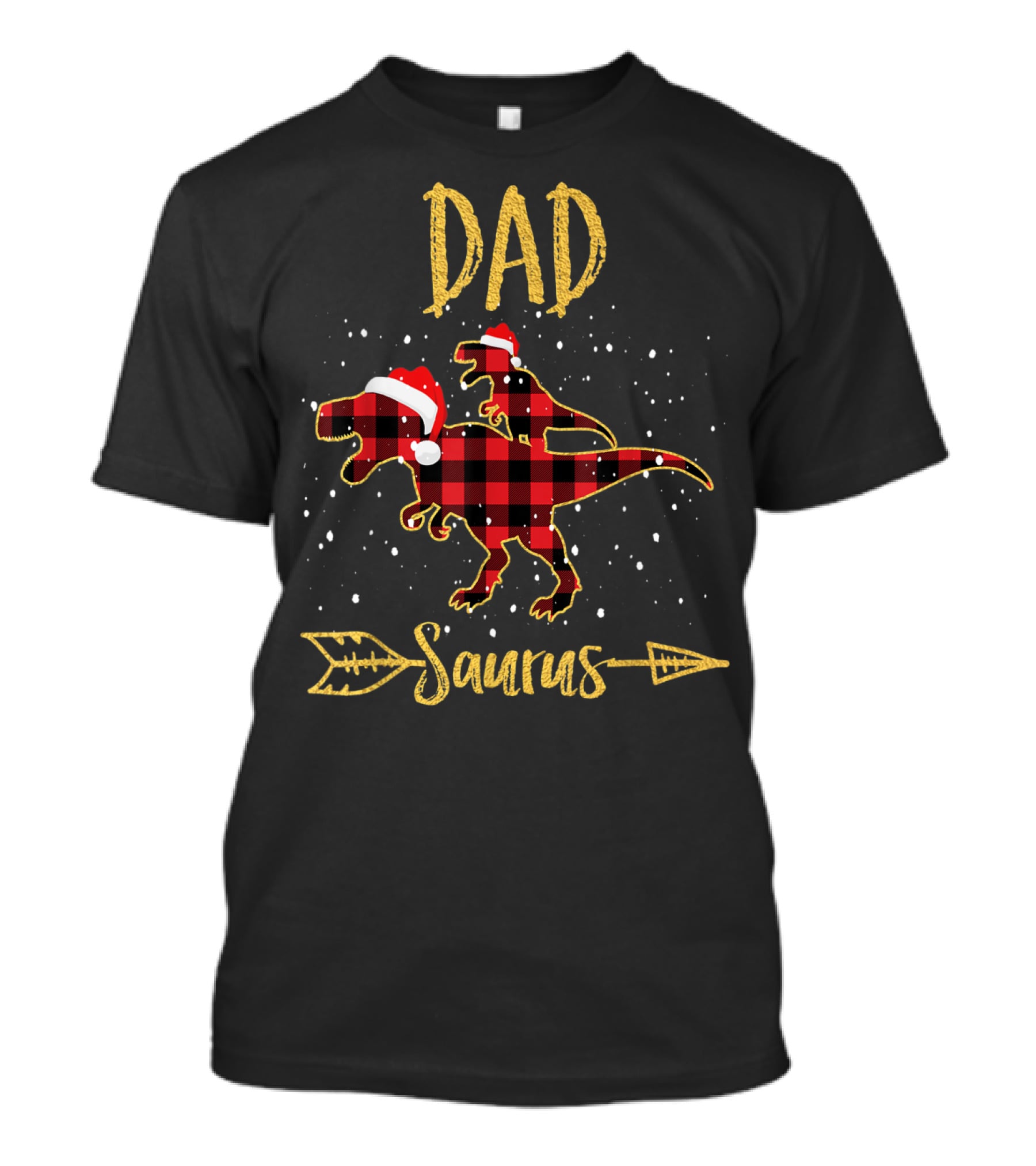 Dad Saurus Red Plaid Dinosaur With Santa Hat T-Shirt