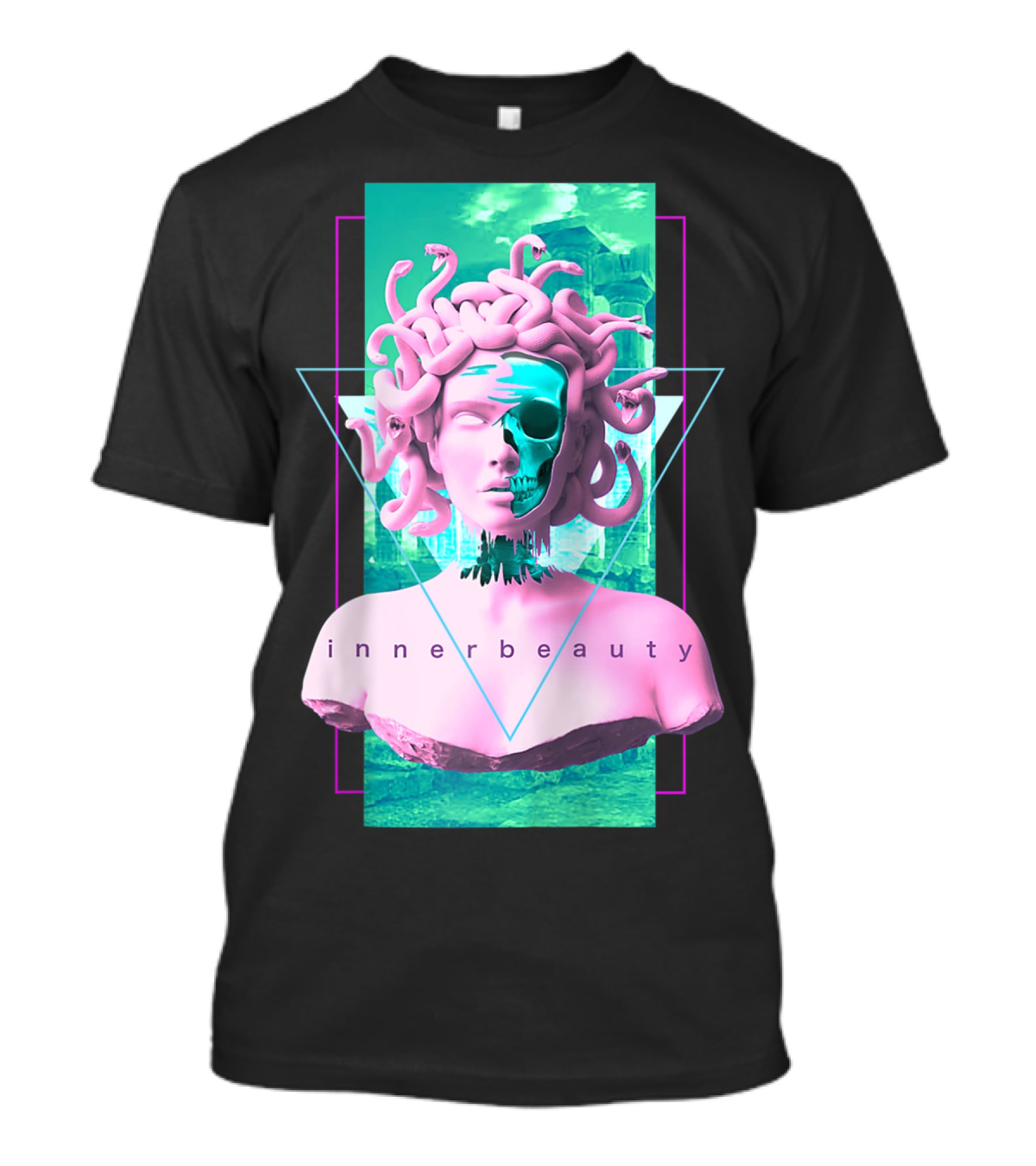 Vaporwave Inner Beauty Medusa Statue With Skull Aesthetic T-Shirt