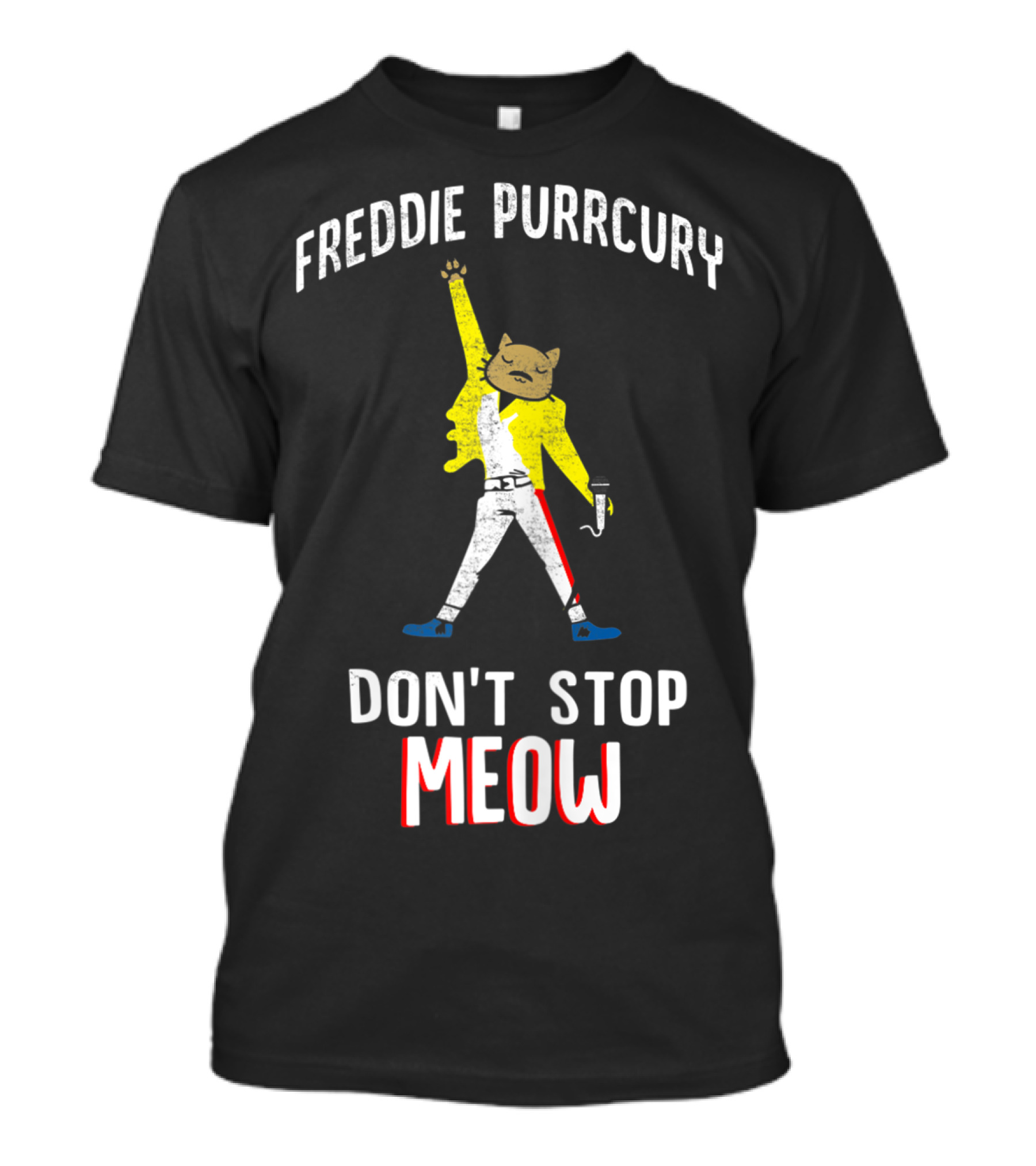FREDDIE PURRCURY DON'T STOP MEOW CUTE CAT MUSIC BAND T-Shirt