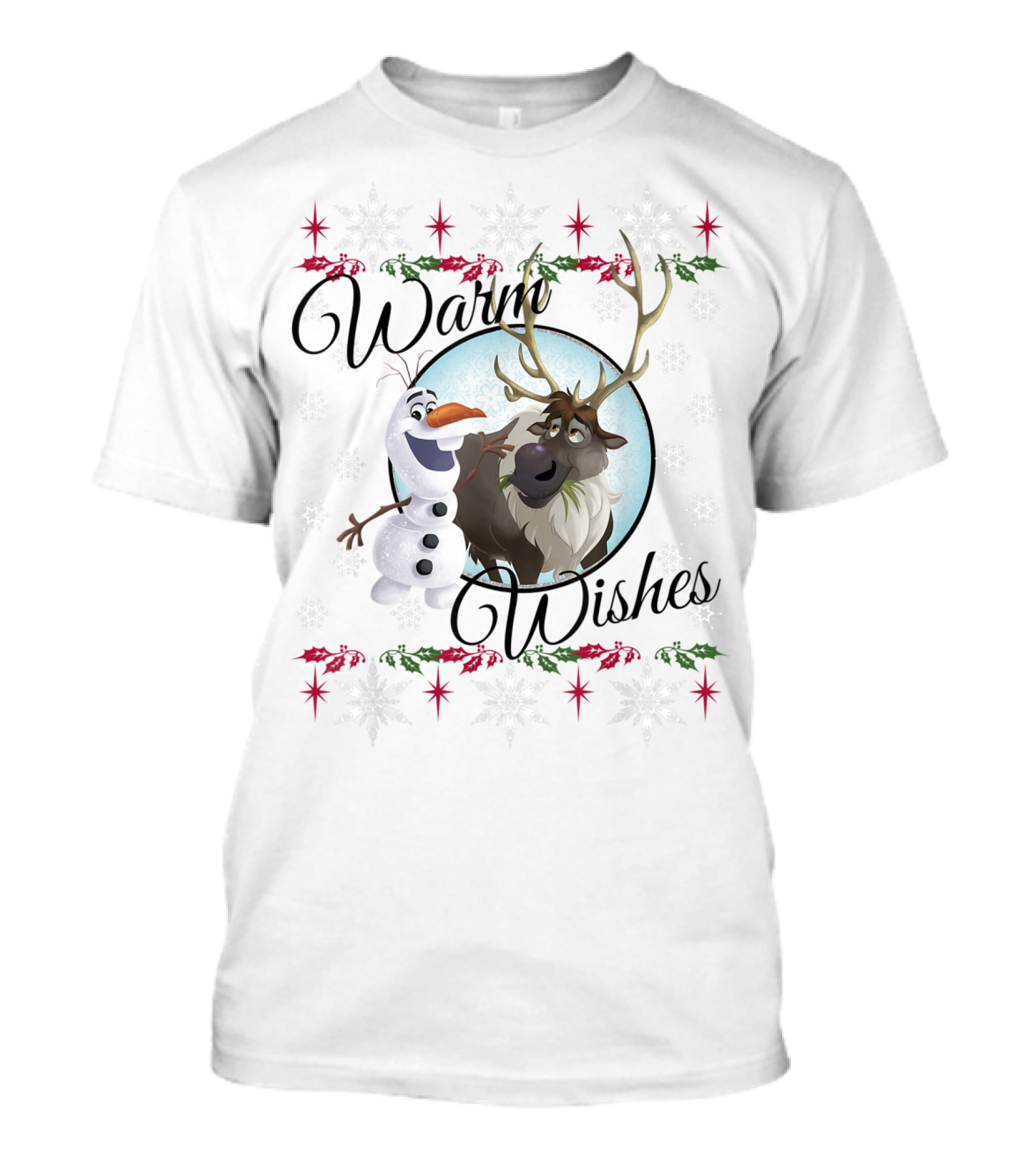 Disney Frozen Olaf Sven Warm Wishes Snowflakes Holiday Scene T-Shirt
