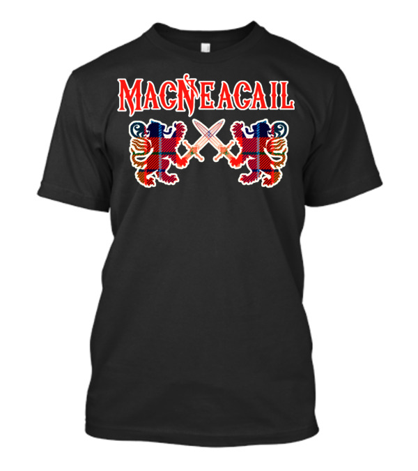Macneacail Scottish Clan Lion Tartan Crest With Swords T-Shirt