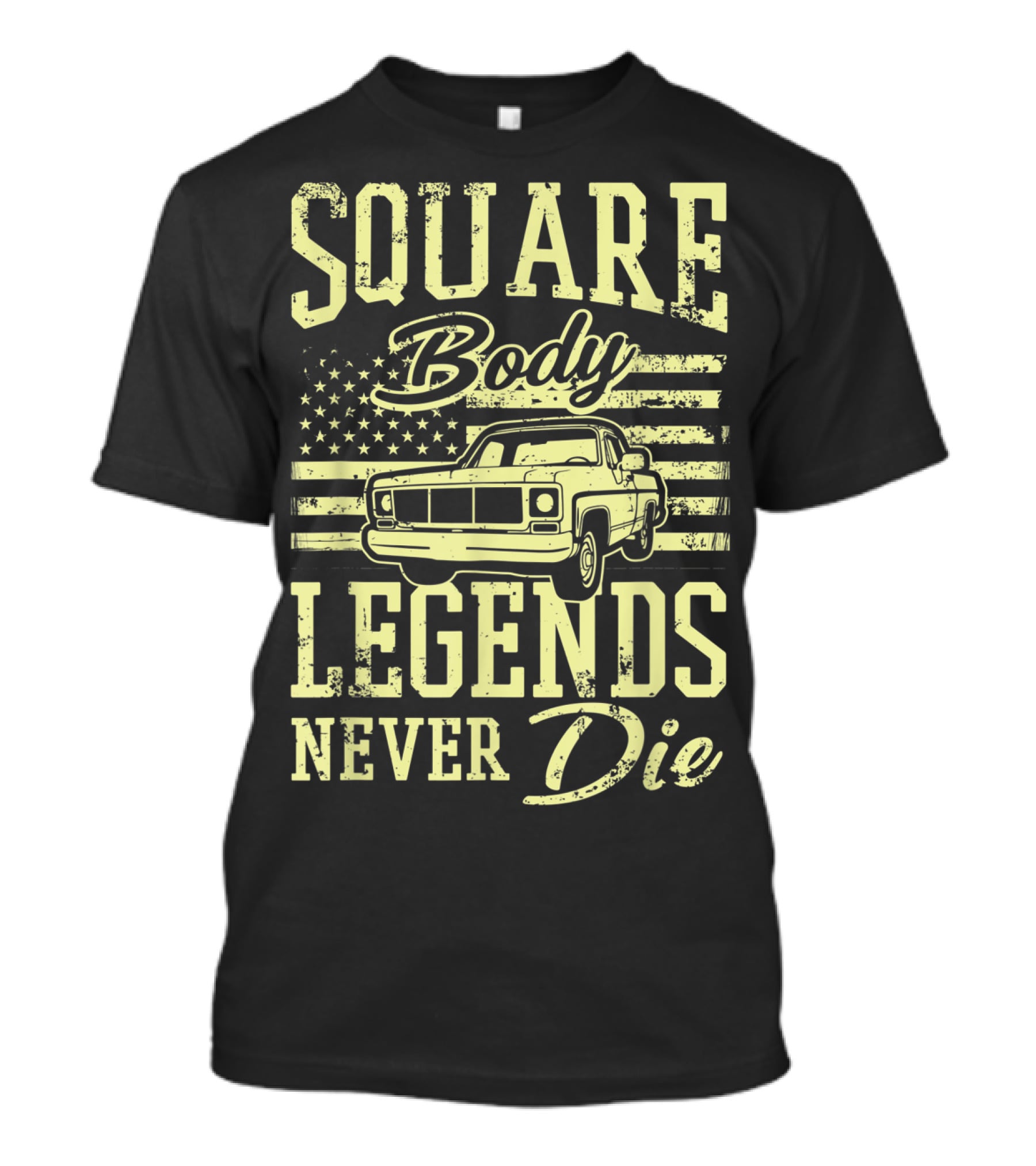 SQUARE Body Legends Never Die American Flag Classic Truck T-Shirt