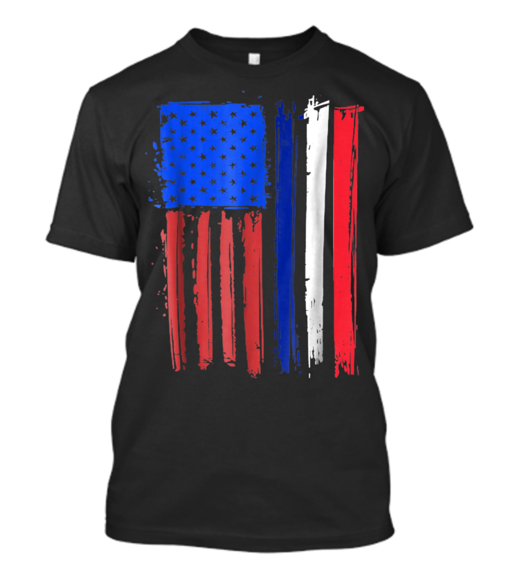 Half French American Flag Classic Patriot Stars And Stripes Paint T-Shirt