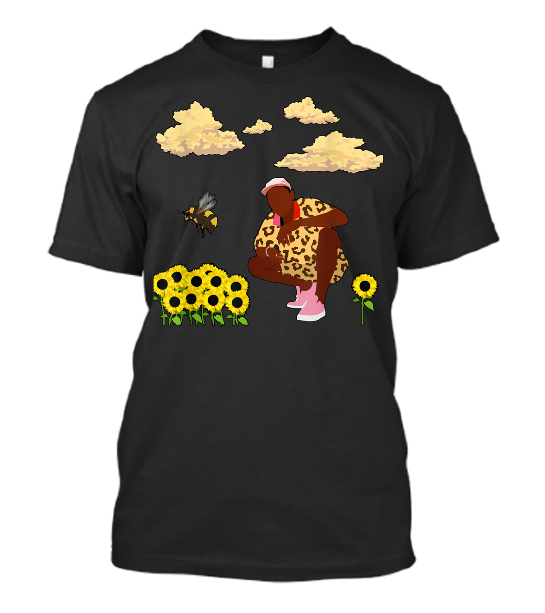 Bee Sunflower Boy With Clouds And Leopard T-Shirt