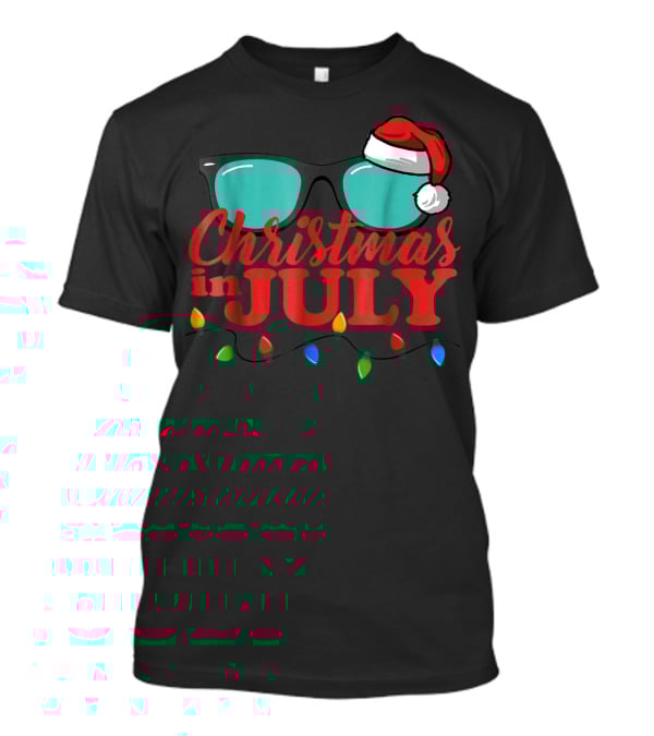Christmas In July Santa Hat Sunglasses Summer Lights T-Shirt