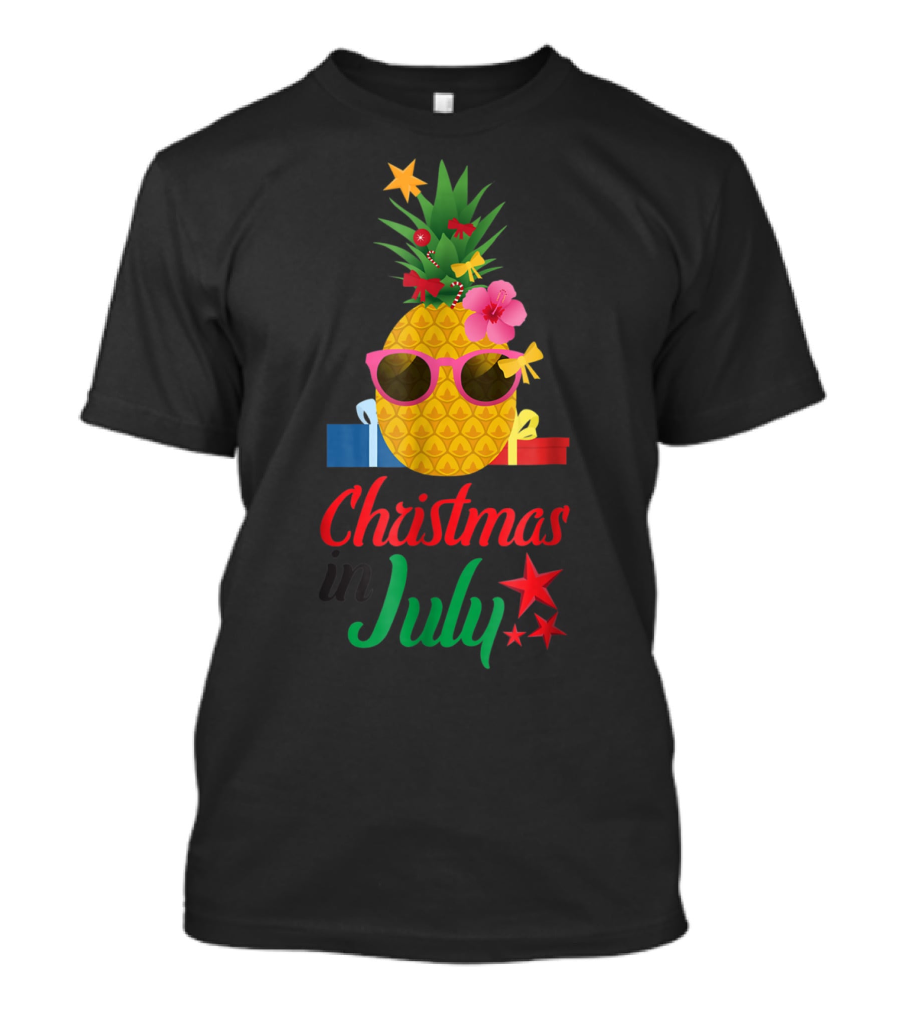 Christmas In July Pineapple Summer With Sunglasses And Gifts T-Shirt