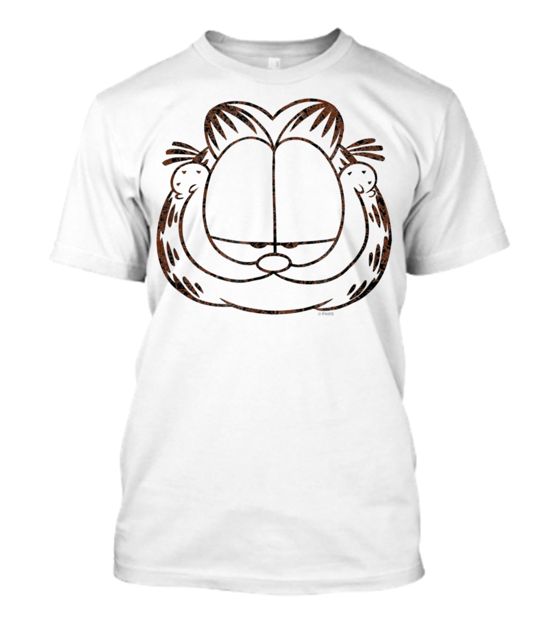 Garfield Smirking Distressed Face Outline T-Shirt