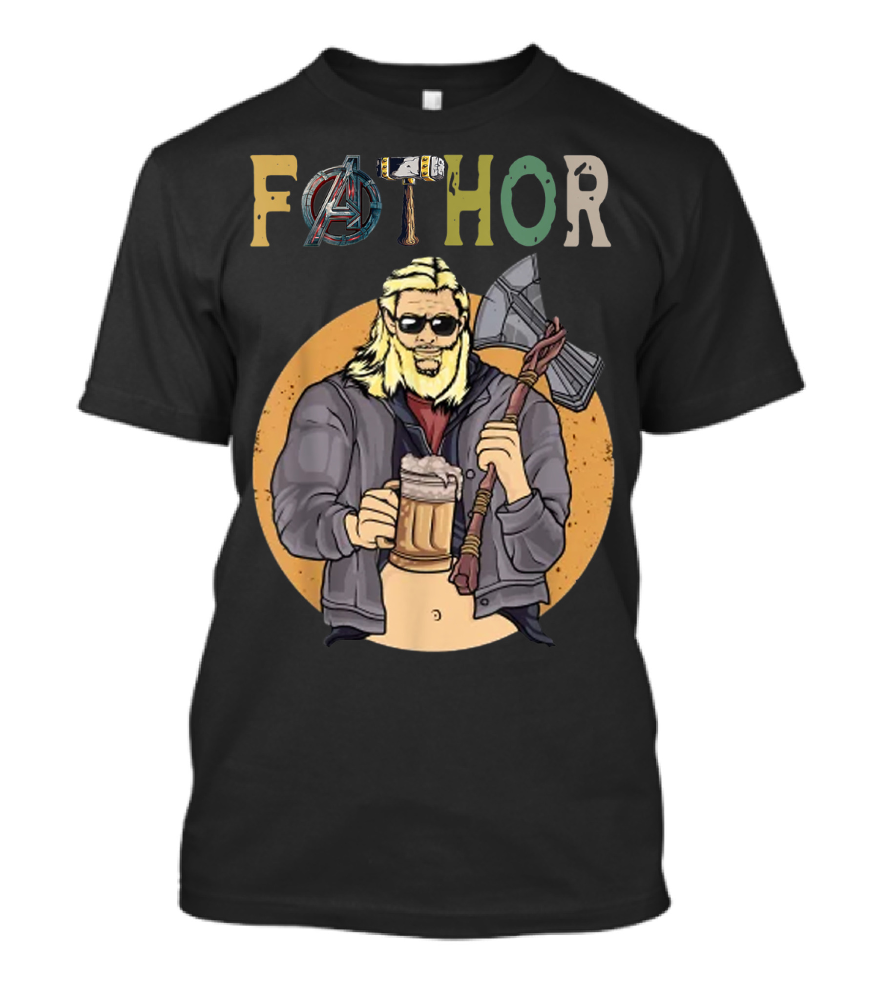 Fathor Avenger Beer Drinking Dad With Axe And Hammer T-Shirt