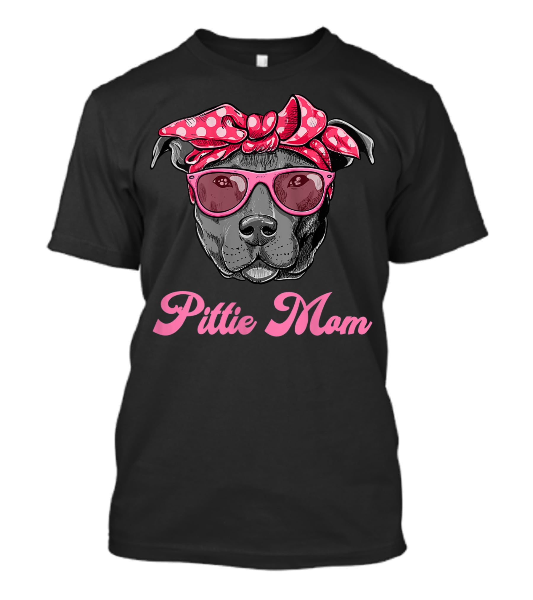Pittie Mom Pitbull Dog With Polka Dot Bandana And Sunglasses T-Shirt