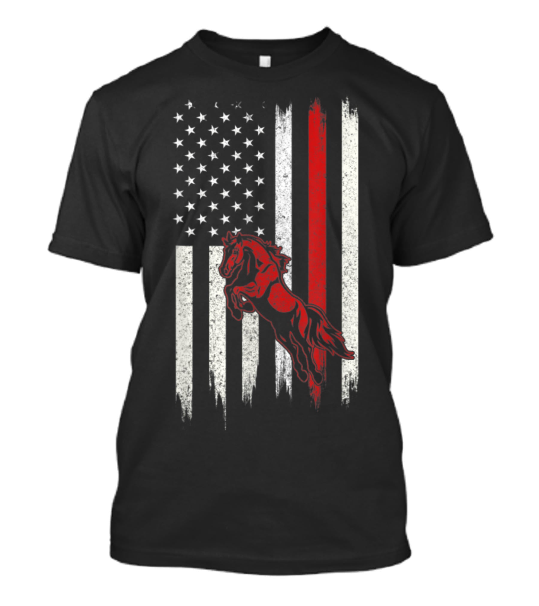 Distressed American Flag With Red Horse T-Shirt