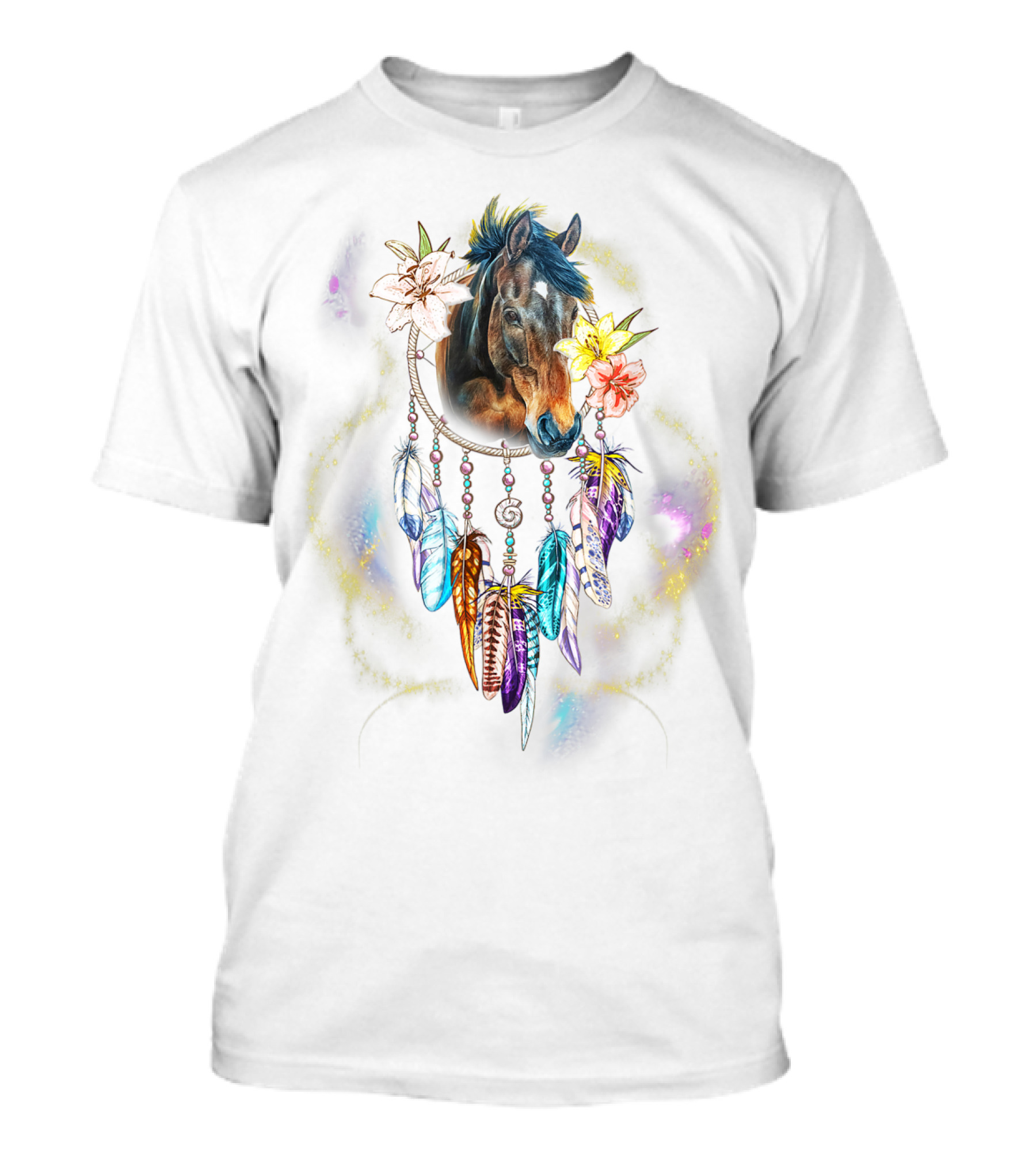 Dream Catcher Horse With Feathers And Flowers For Animal Lovers T-Shirt